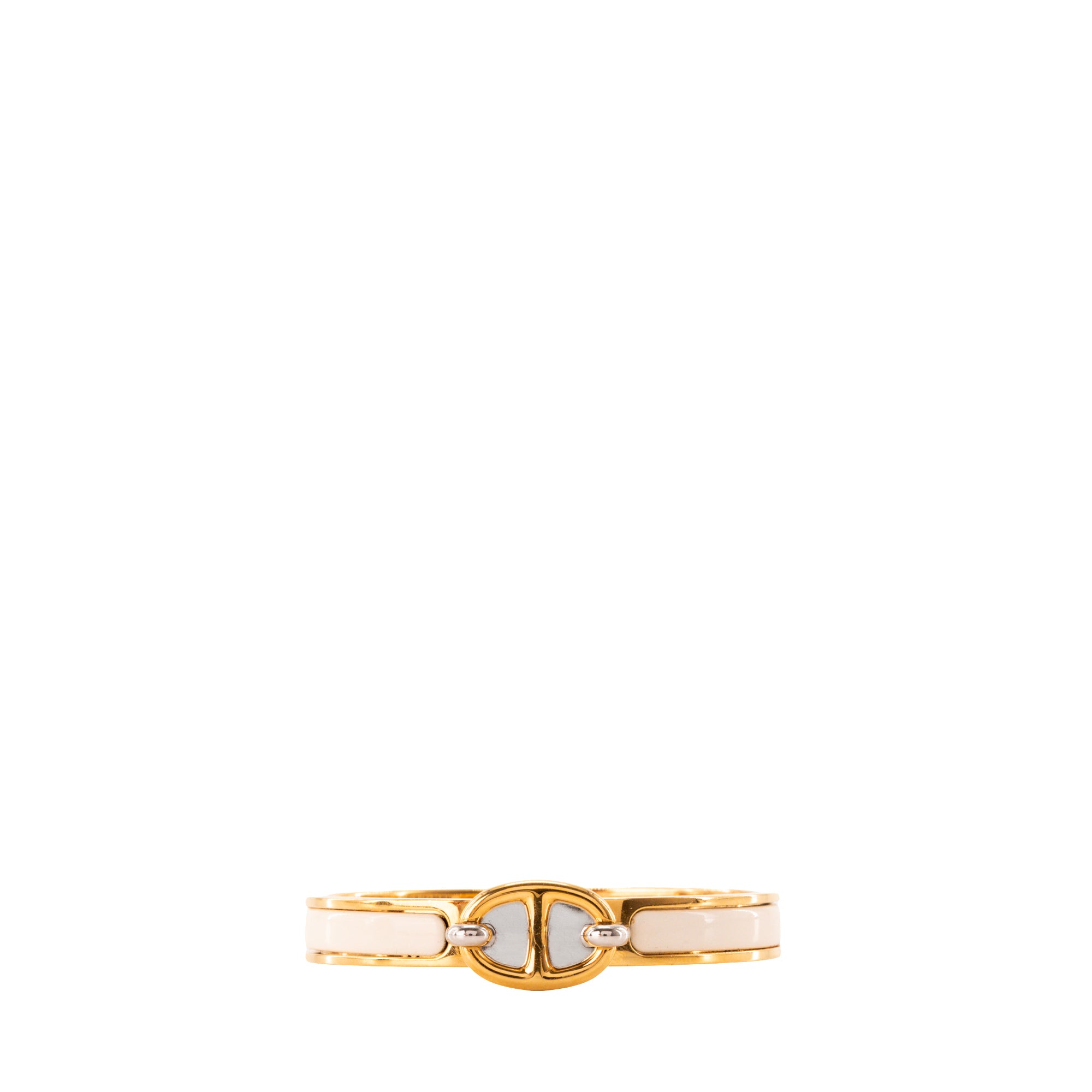 HERMÈS - Bracelet Clic Chaîne d'Ancre mini Hermès en métal bicolore et émail beige