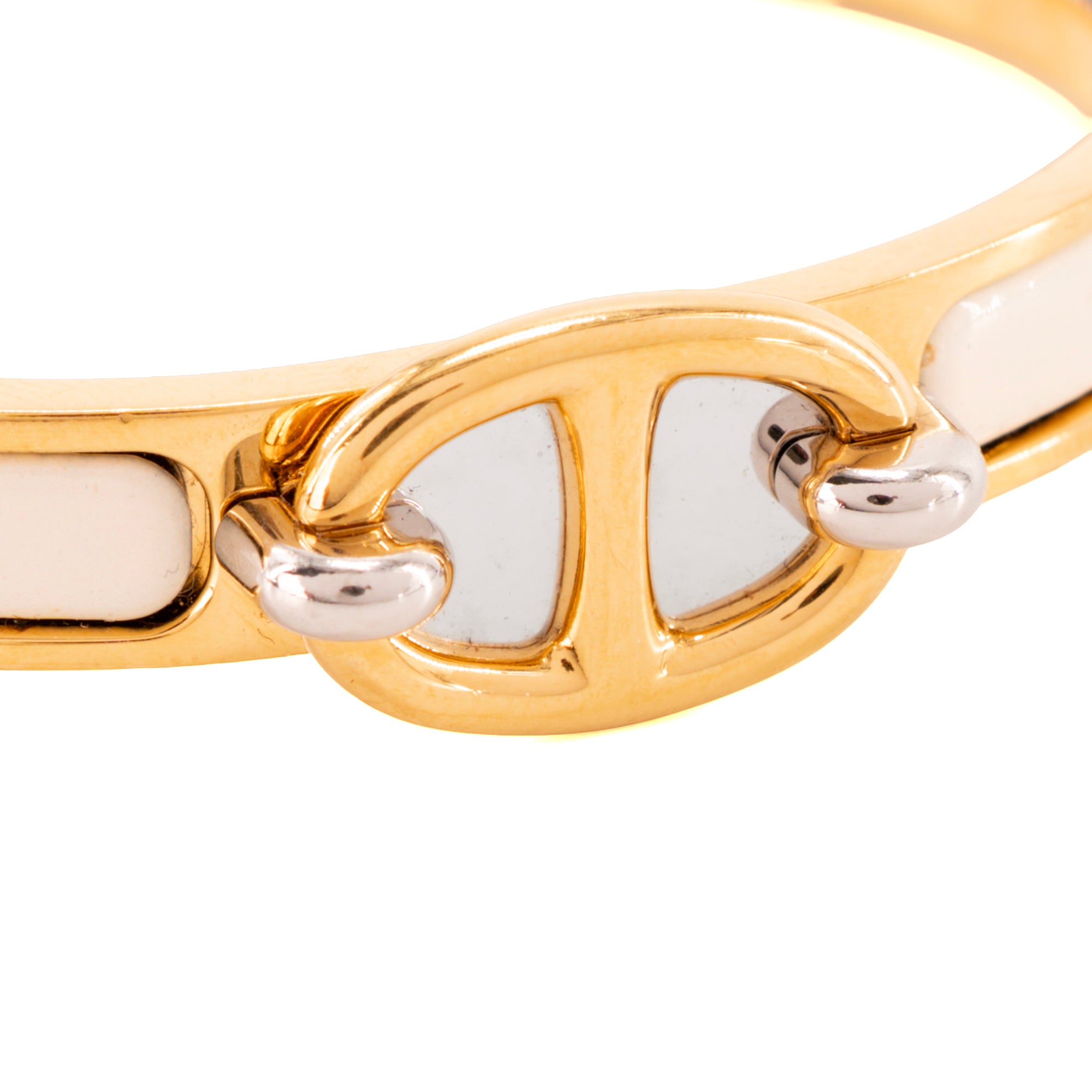 HERMÈS - Bracelet Clic Chaîne d'Ancre mini Hermès en métal bicolore et émail beige