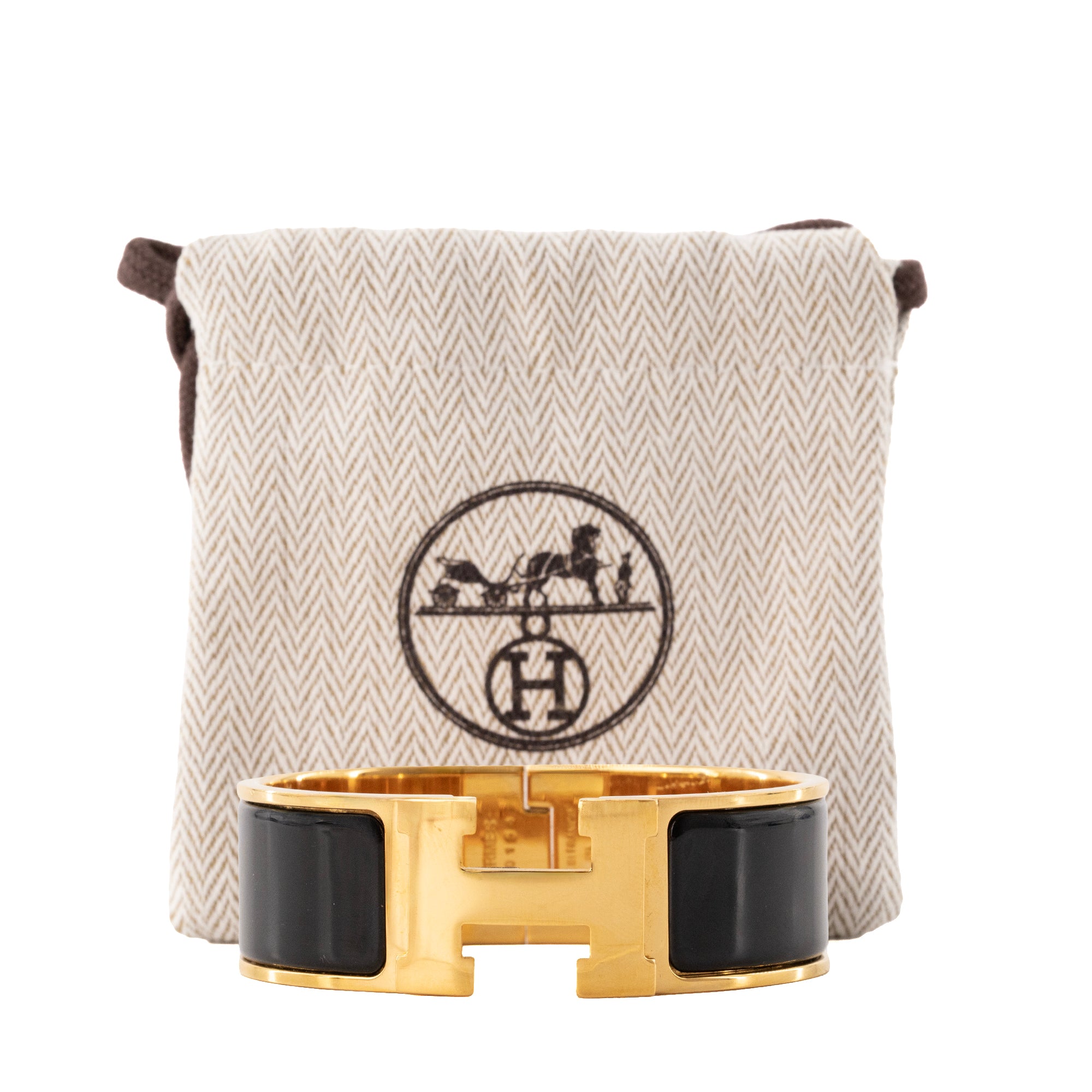 HERMÈS - Bracelet Clic Clac H Hermès en métal doré et émail noir (PM)