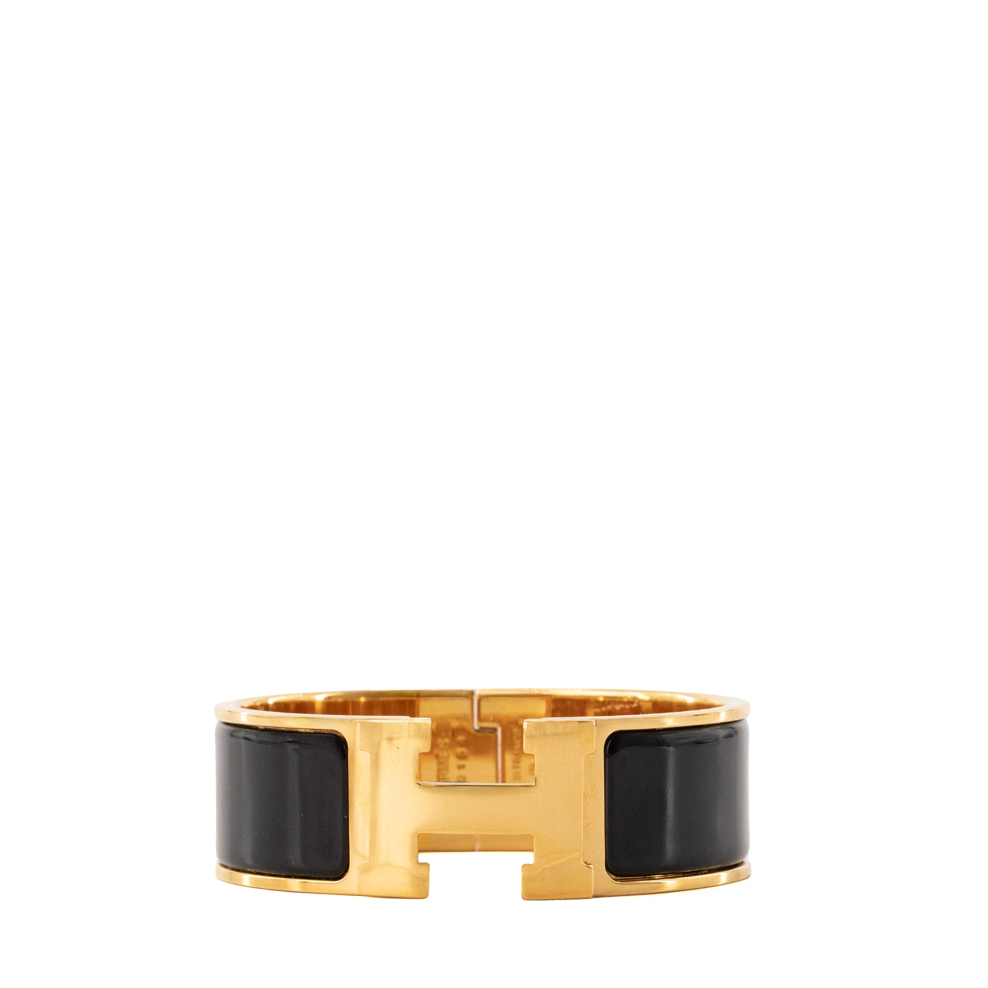 HERMÈS - Bracelet Clic Clac H Hermès en métal doré et émail noir (PM)
