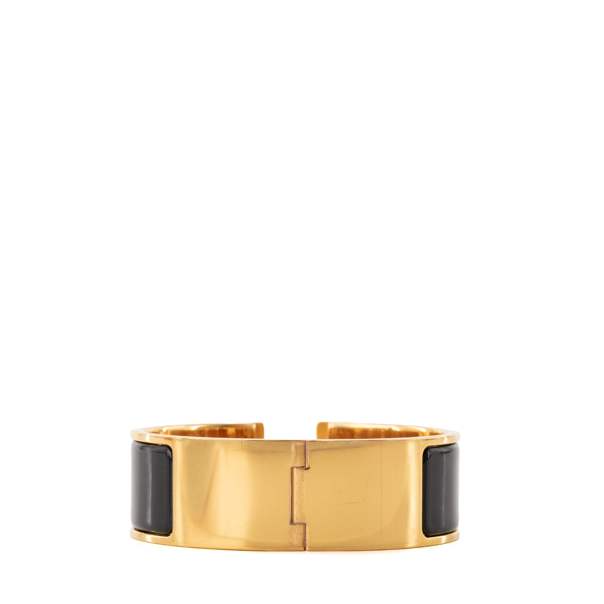 HERMÈS - Bracelet Clic Clac H Hermès en métal doré et émail noir (PM)