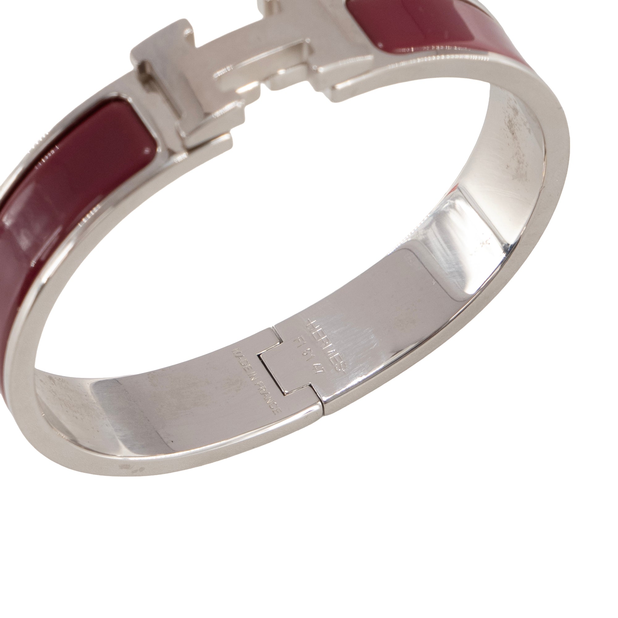 HERMÈS - Bracelet Clic H Hermès en émail prune (T1)