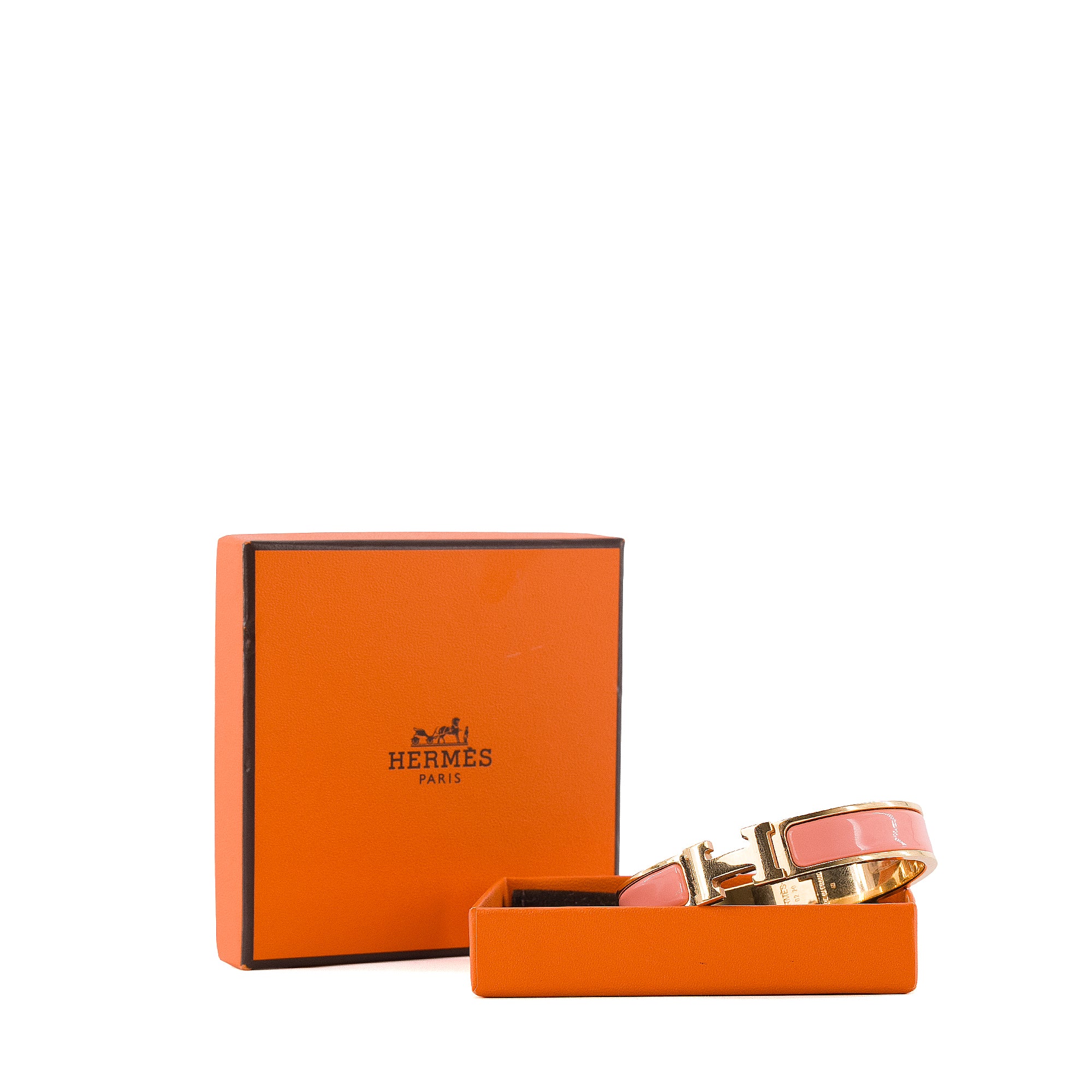 HERMÈS - Bracelet Clic H Hermès en émail rose saumon