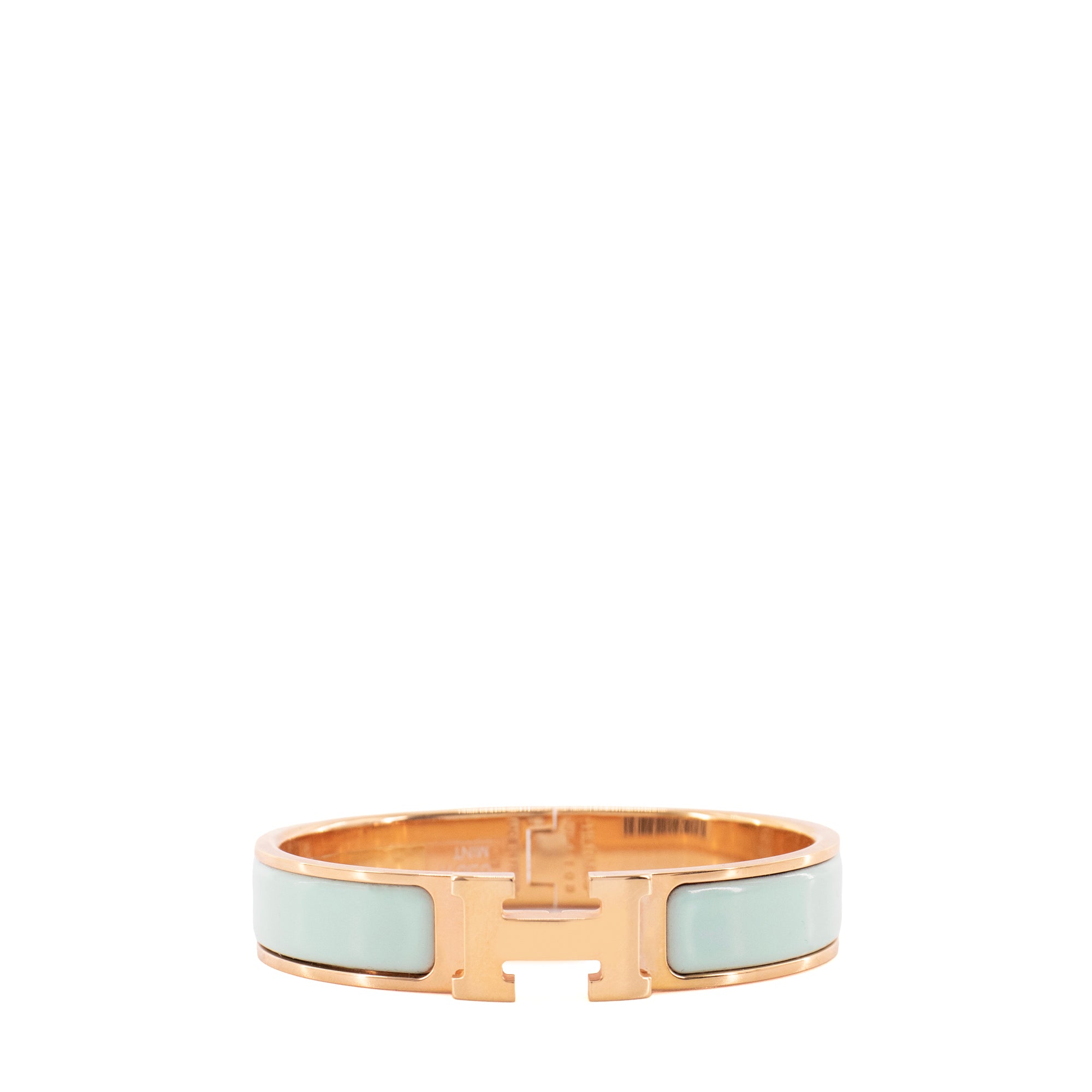 HERMÈS - Bracelet Clic H Hermès en métal rose doré et émail turquoise (PM)