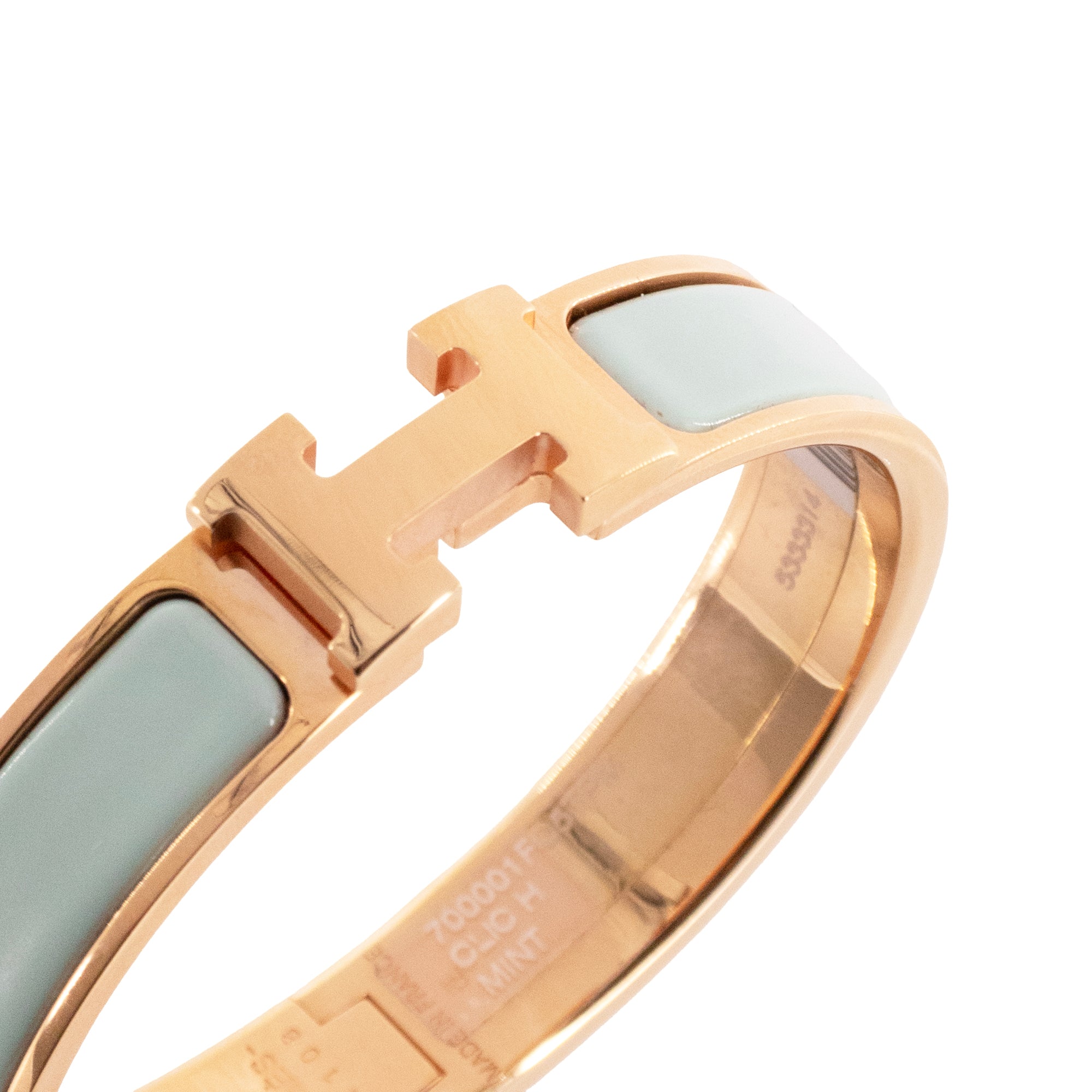 HERMÈS - Bracelet Clic H Hermès en métal rose doré et émail turquoise (PM)