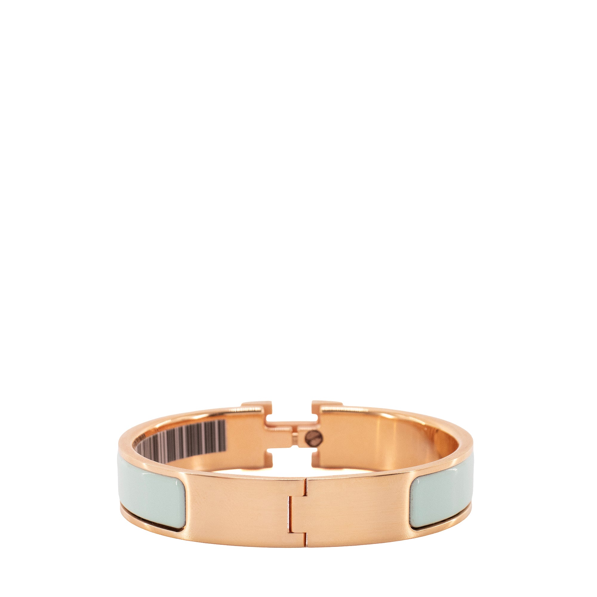 HERMÈS - Bracelet Clic H Hermès en métal rose doré et émail turquoise (PM)
