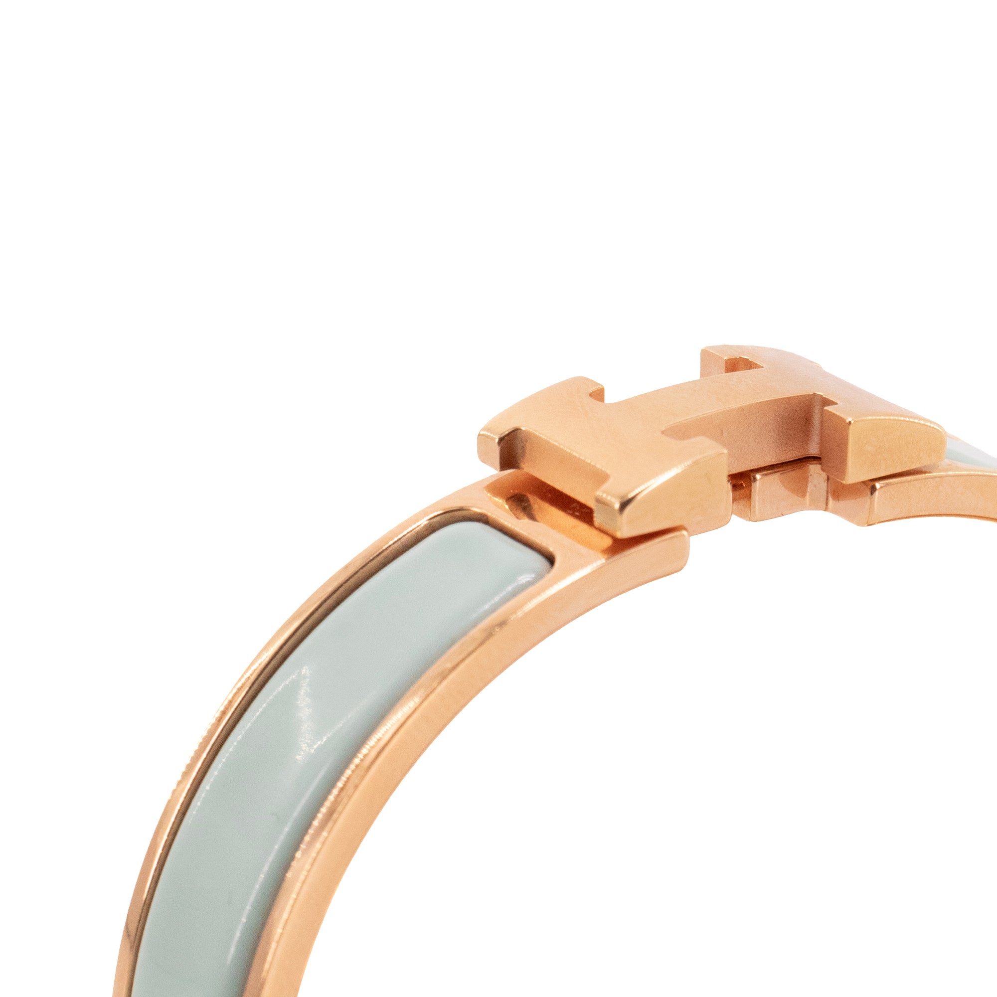 HERMÈS - Bracelet Clic H Hermès en métal rose doré et émail turquoise (PM)