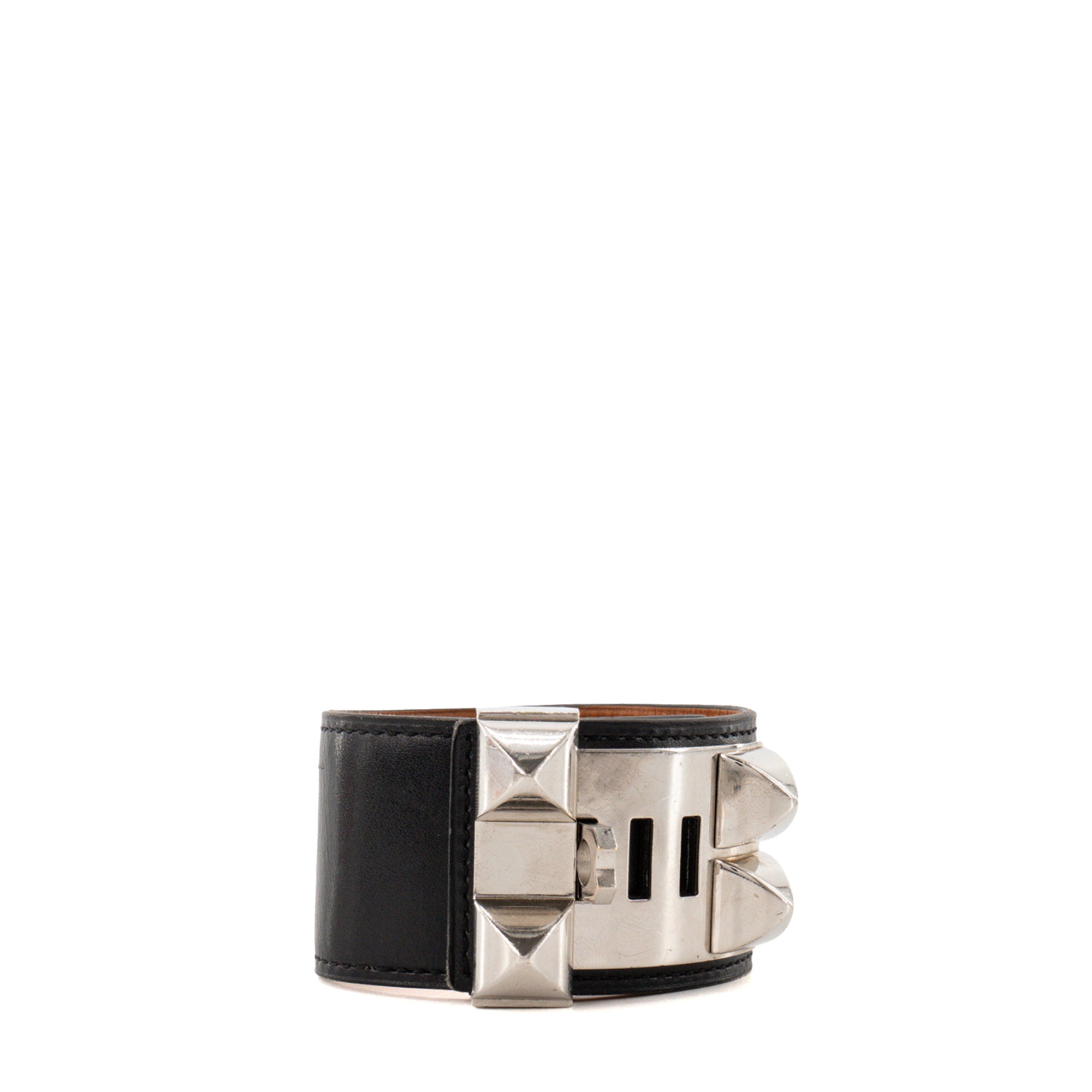HERMÈS - Bracelet Collier de Chien Hermès en cuir lisse noir (S)