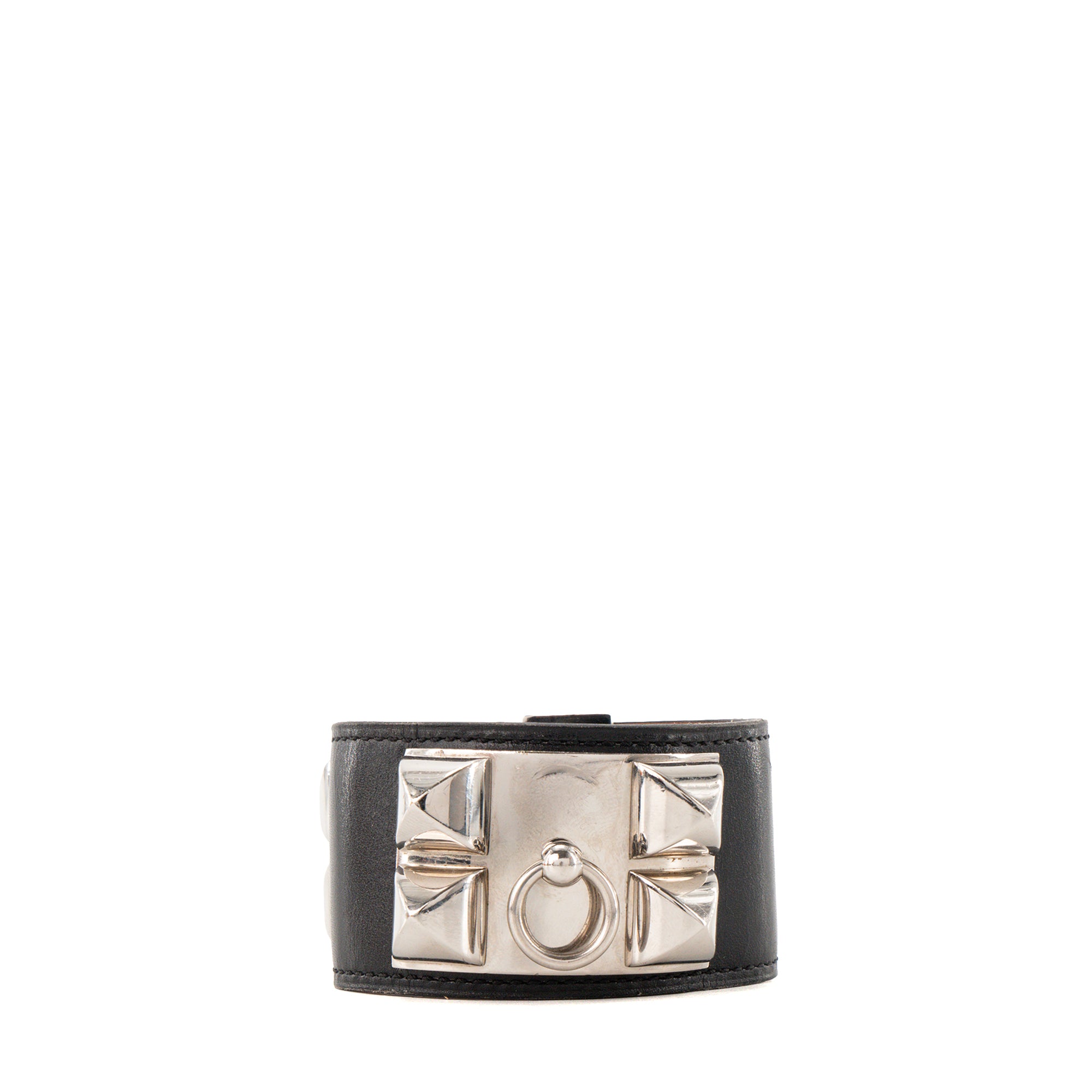 HERMÈS - Bracelet Collier de Chien Hermès en cuir lisse noir (S)