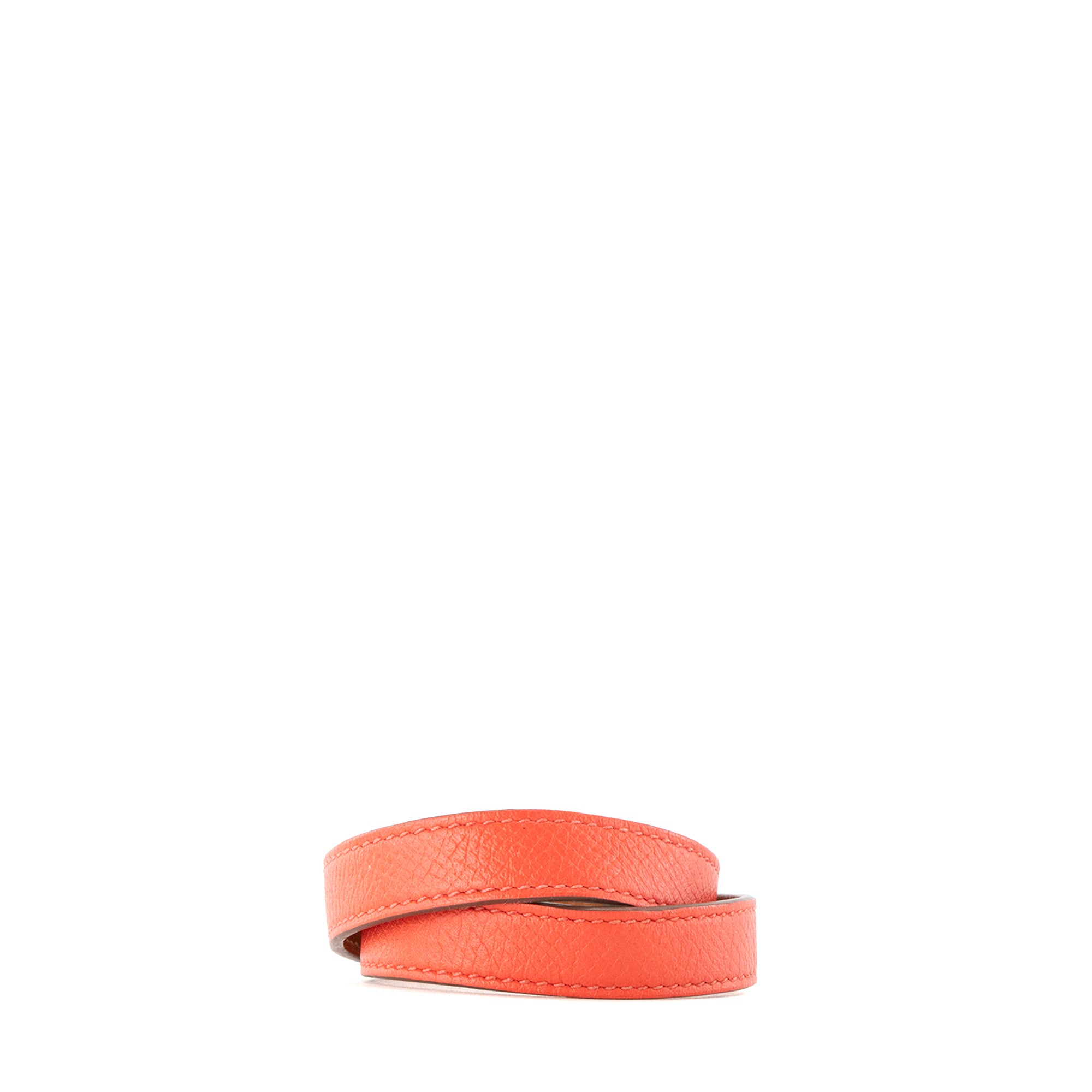 HERMÈS - Bracelet Double Tour Kelly Hermès en cuir grainé orange (T2)