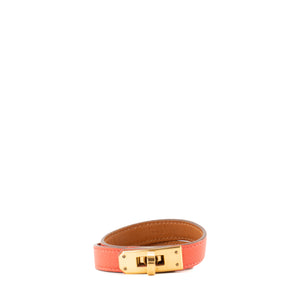 HERMÈS - Bracelet Double Tour Kelly Hermès en cuir grainé orange (T2)
