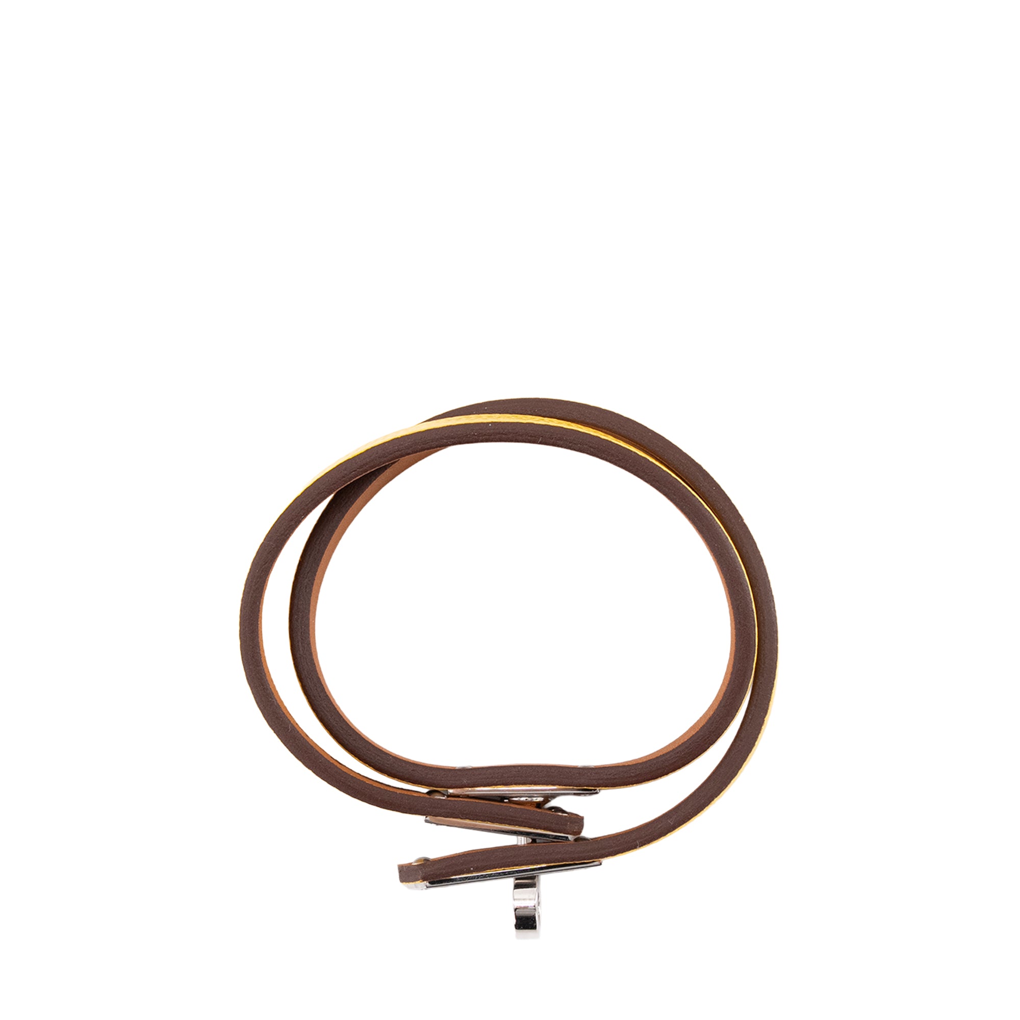 HERMÈS - Bracelet double tour Mini Kelly Hermès en cuir jaune (T1)