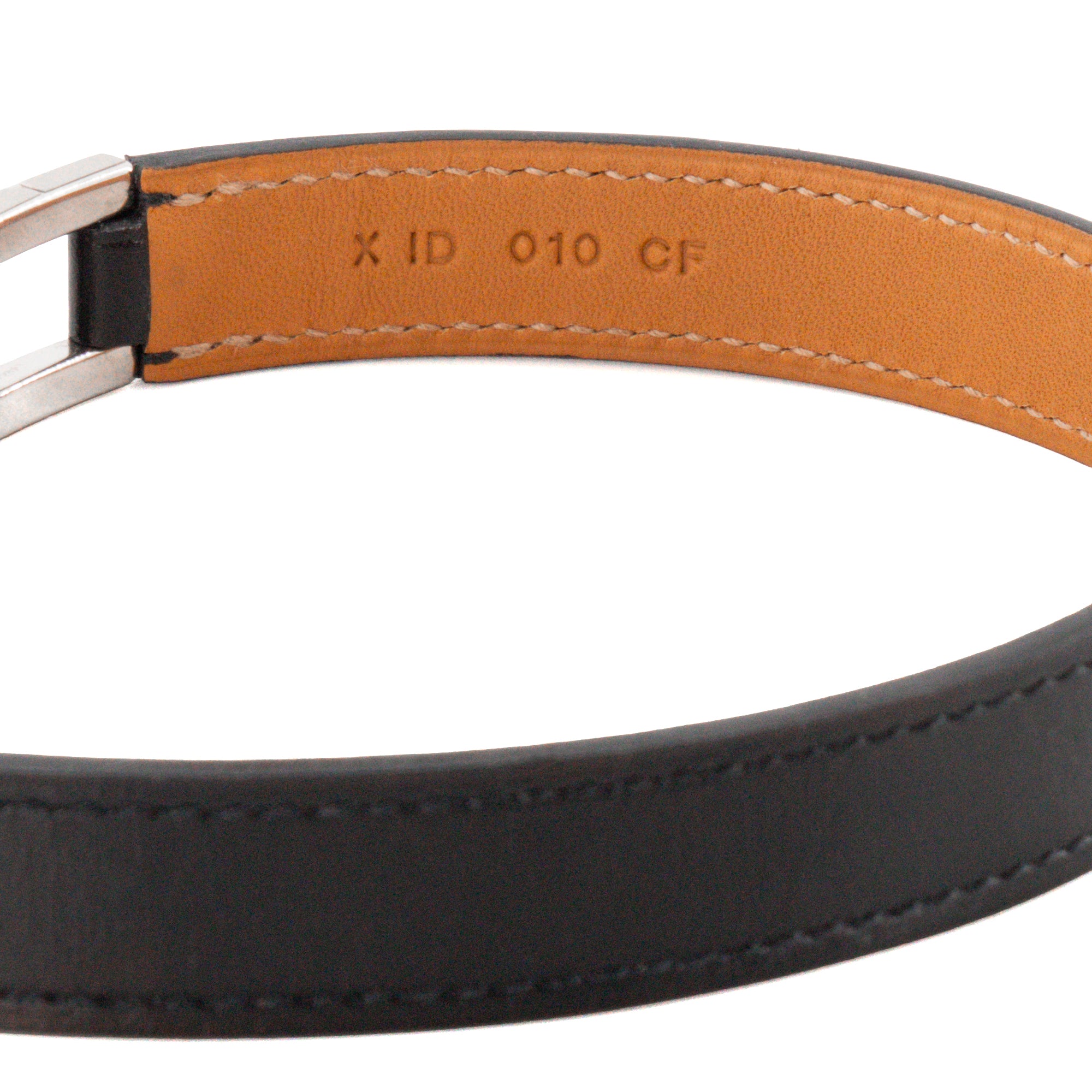 HERMÈS - Bracelet Drag double tour Hermès en cuir lisse noir (T2)