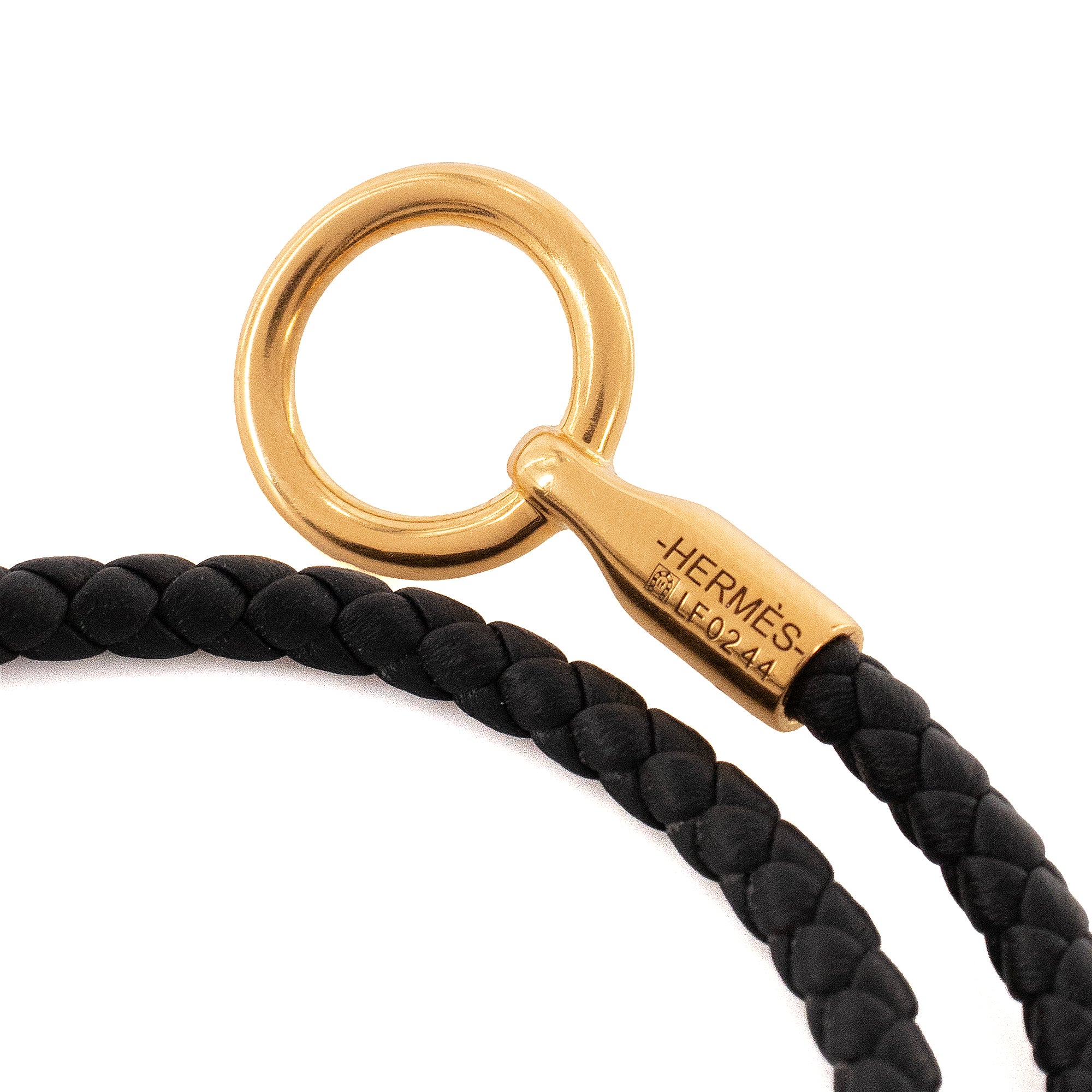 HERMÈS - Bracelet Glénan double tour Hermès en cuir noir (T1)