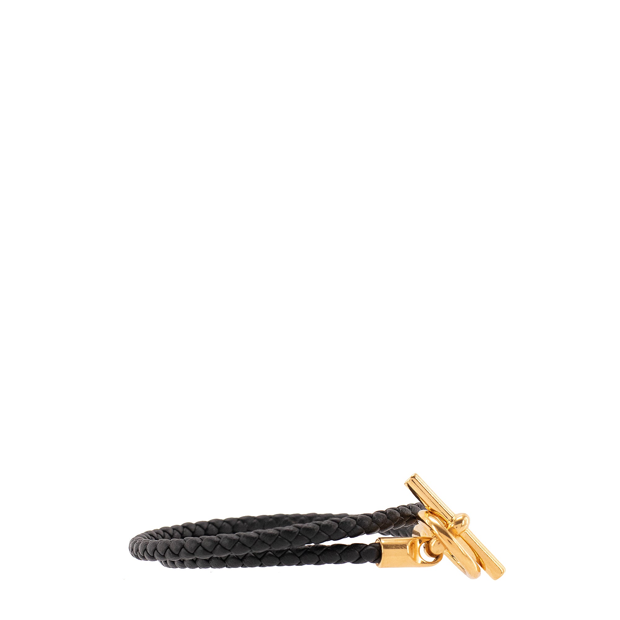 HERMÈS - Bracelet Glénan double tour Hermès en cuir noir (T1)