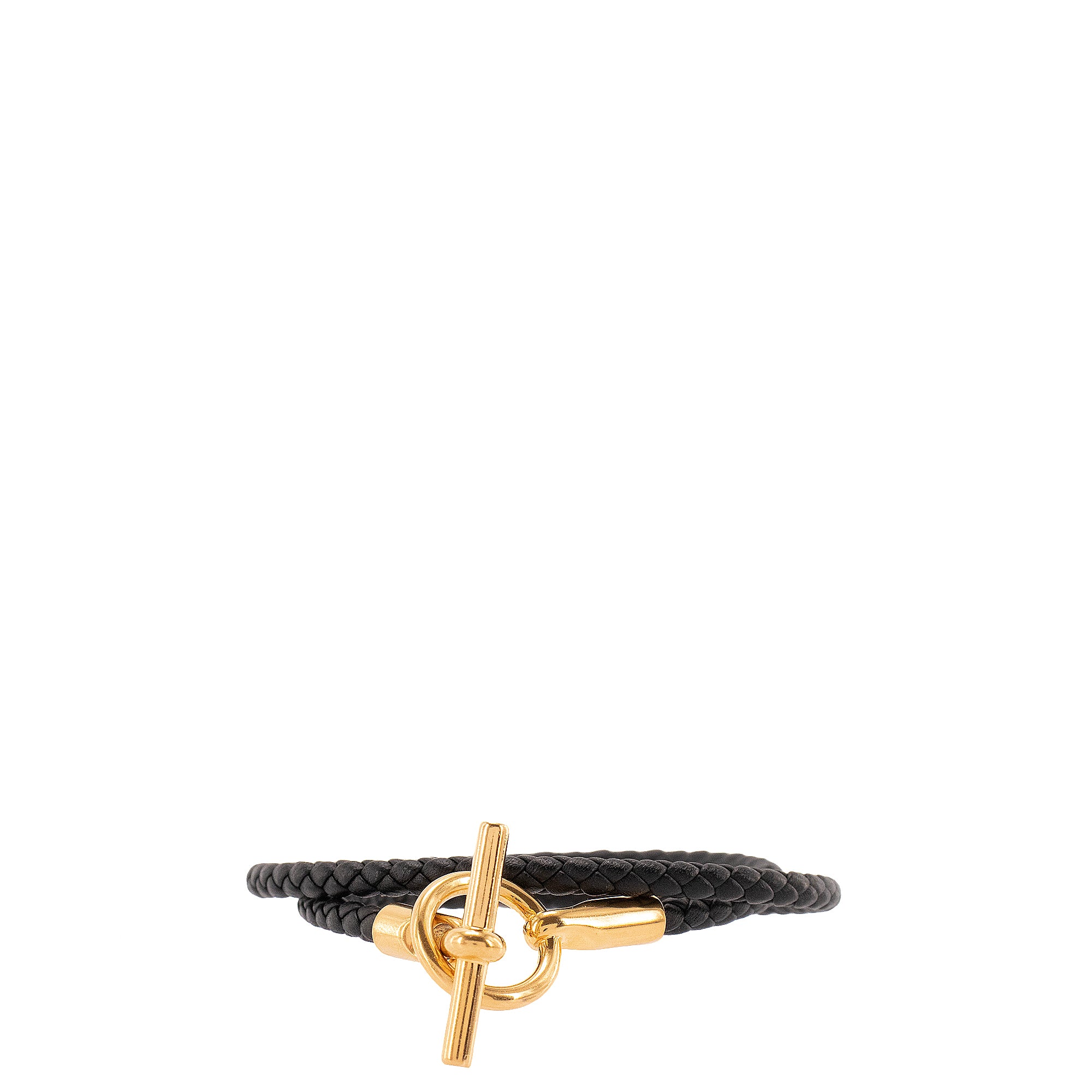 HERMÈS - Bracelet Glénan double tour Hermès en cuir noir (T1)
