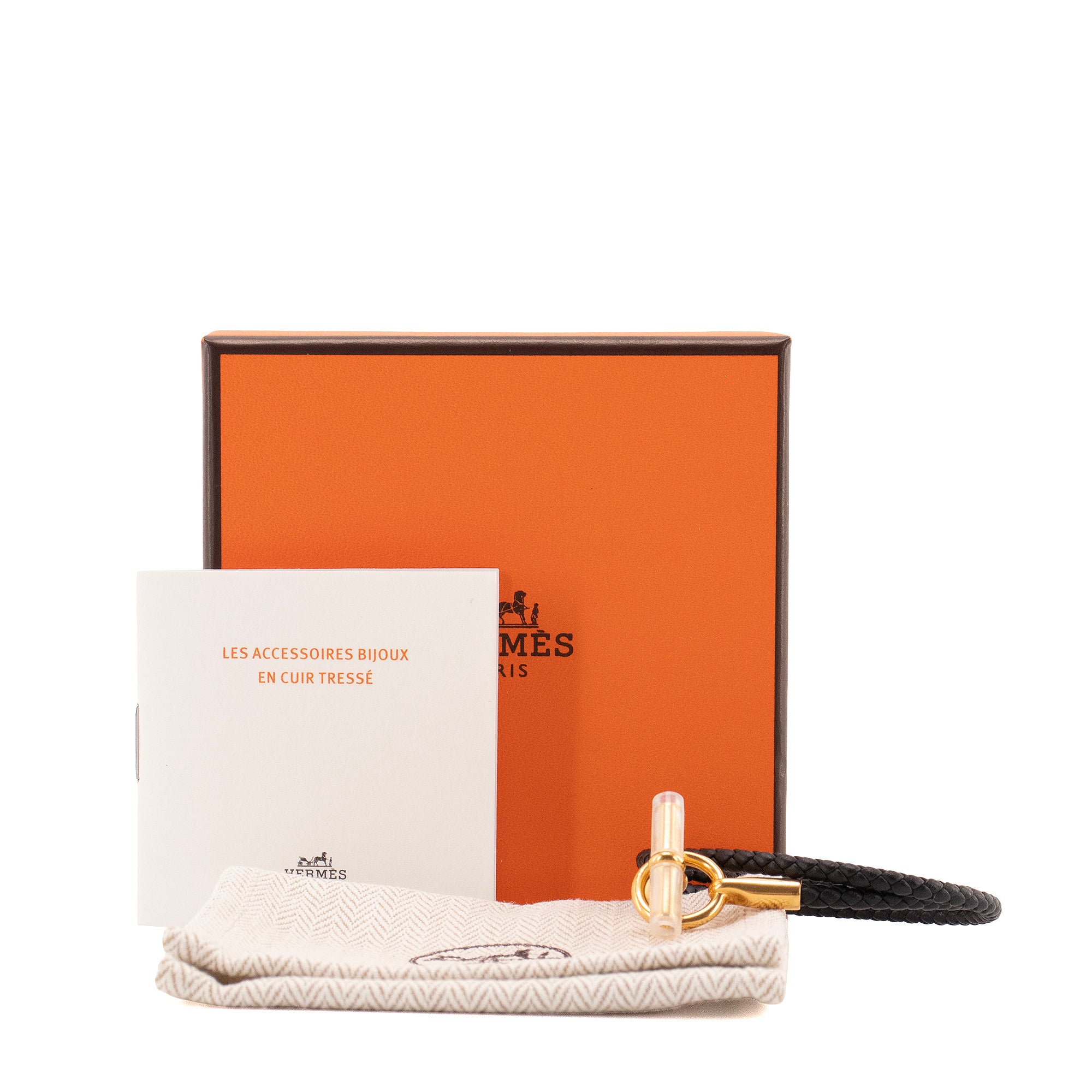 HERMÈS - Bracelet Glénan double tour Hermès en cuir noir (T1)