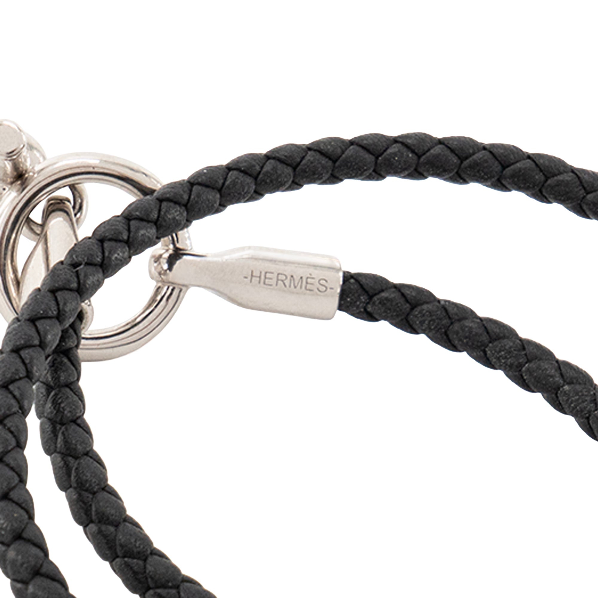 HERMÈS - Bracelet Glénan double tour Hermès en cuir noir (T4)