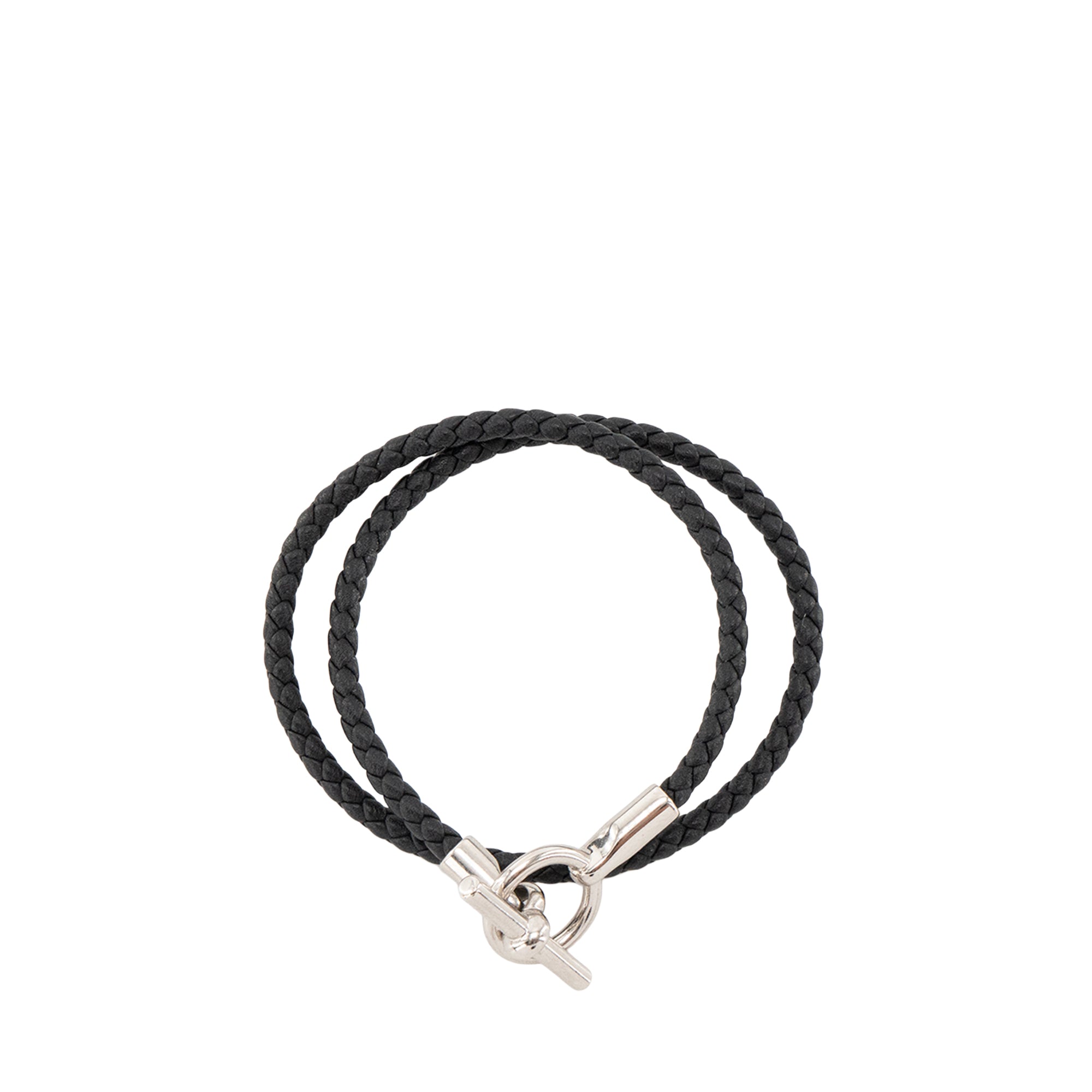 HERMÈS - Bracelet Glénan double tour Hermès en cuir noir (T4)