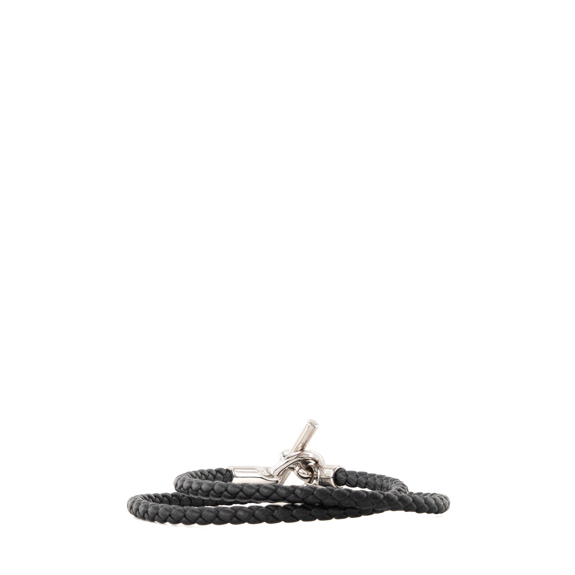 HERMÈS - Bracelet Glénan double tour Hermès en cuir noir (T4)