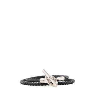 HERMÈS - Bracelet Glénan double tour Hermès en cuir noir (T4)