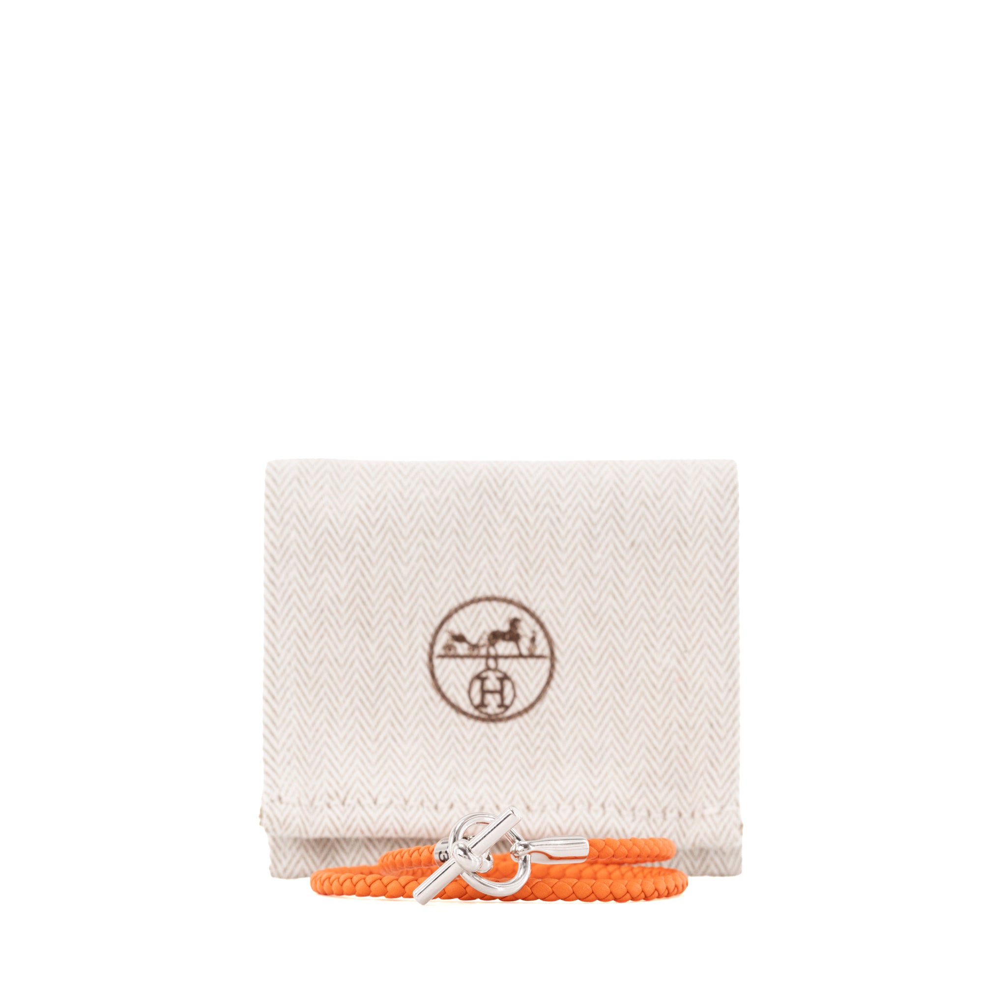 HERMÈS - Bracelet Glénan double tour Hermès en cuir orange (T3)
