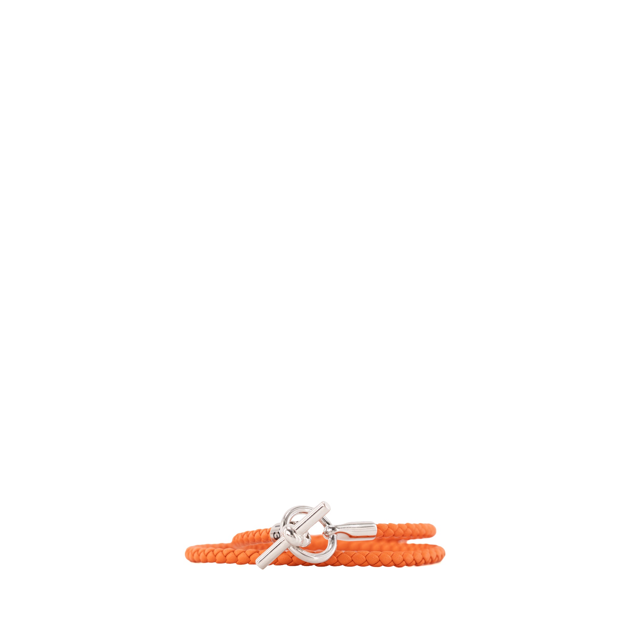 HERMÈS - Bracelet Glénan double tour Hermès en cuir orange (T3)