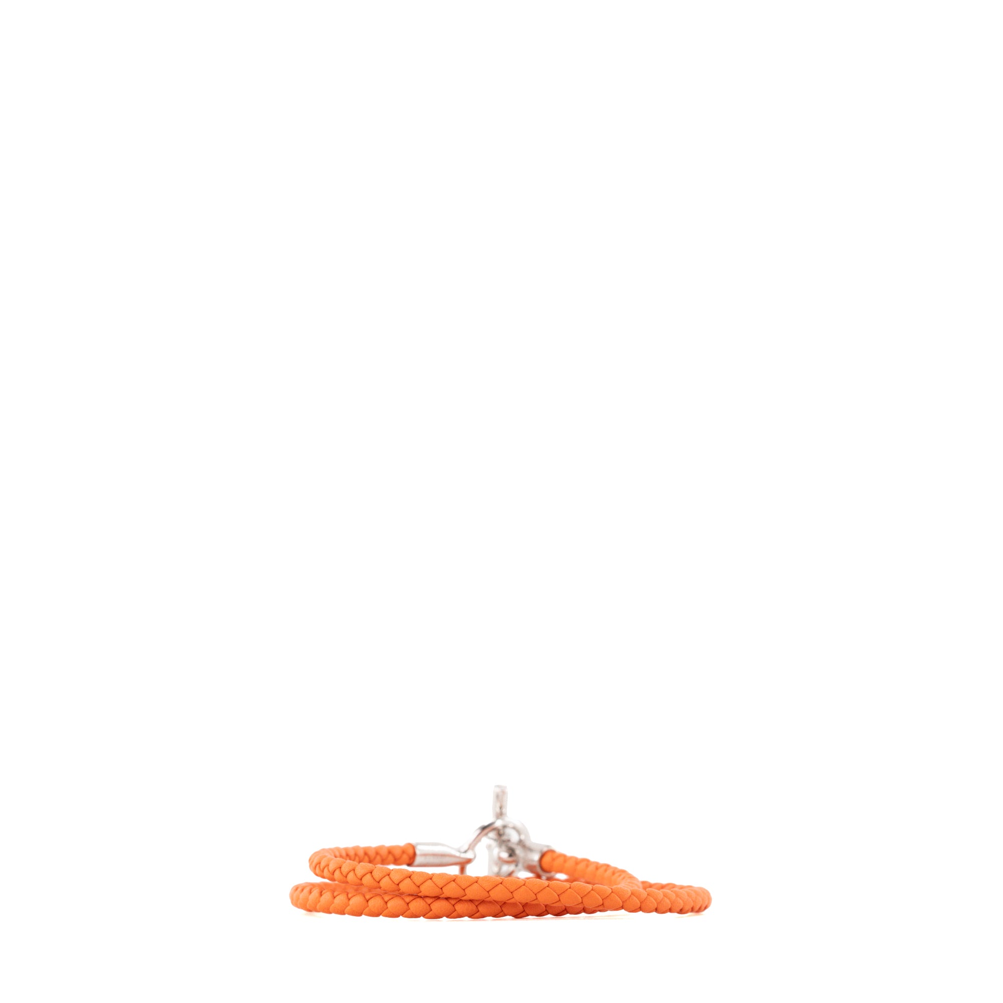 HERMÈS - Bracelet Glénan double tour Hermès en cuir orange (T3)