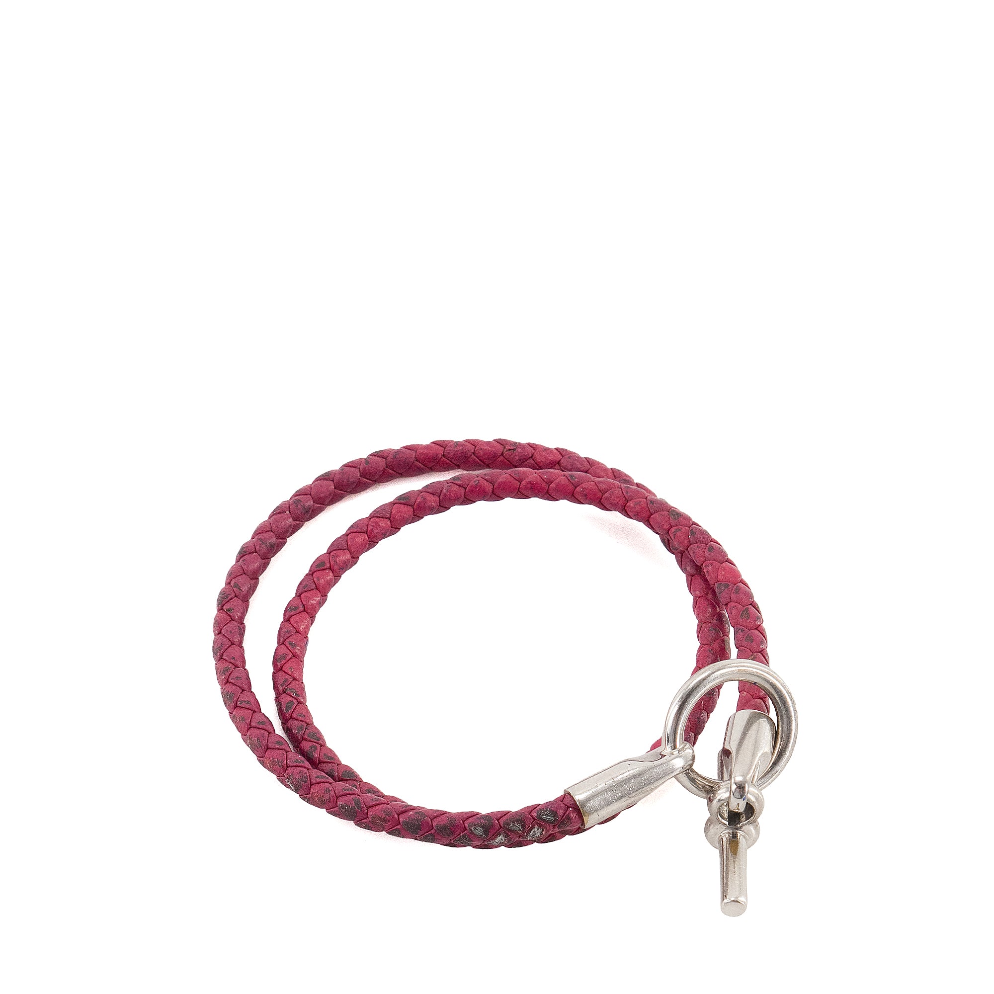 HERMÈS - Bracelet Glénan double tour Hermès en cuir rose (T1)