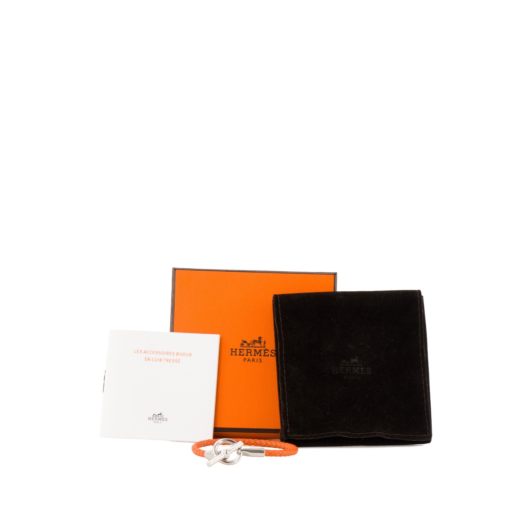 HERMÈS - Bracelet Glénan Hermès en argent et cuir orange (T3)