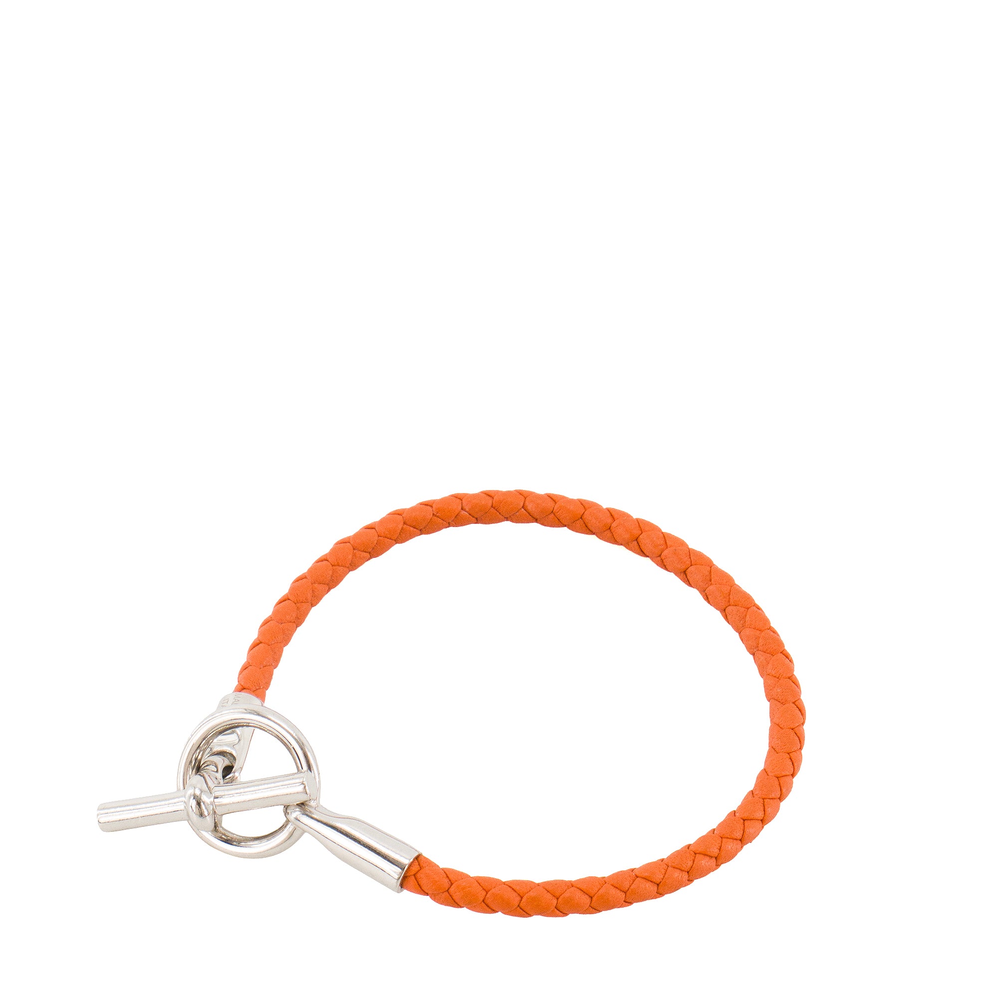 HERMÈS - Bracelet Glénan Hermès en argent et cuir orange (T3)