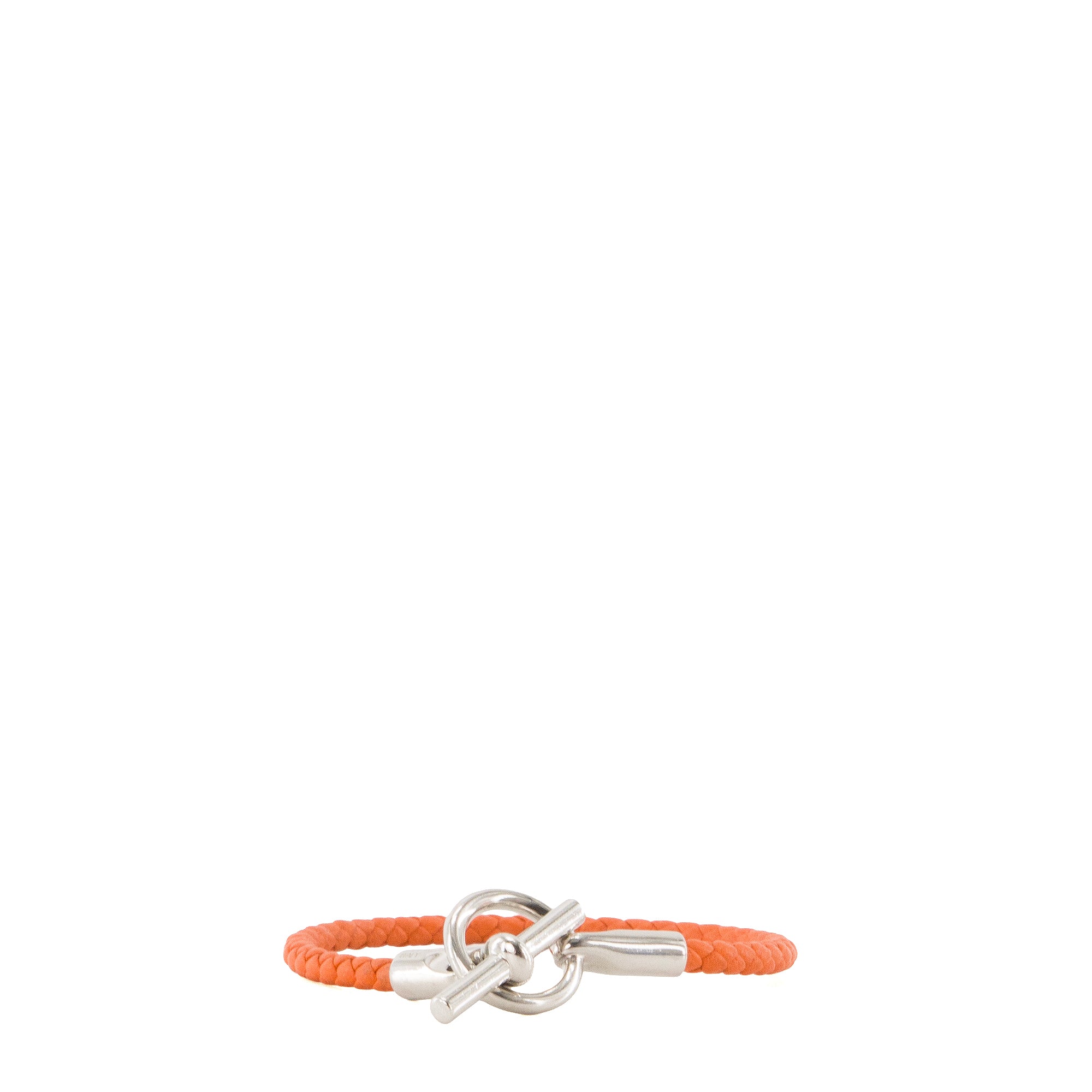 HERMÈS - Bracelet Glénan Hermès en argent et cuir orange (T3)