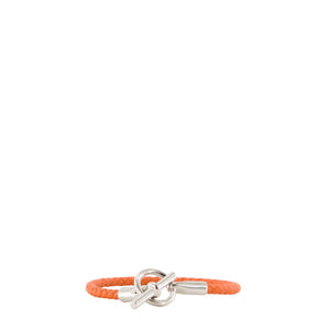 HERMÈS - Bracelet Glénan Hermès en argent et cuir orange (T3)