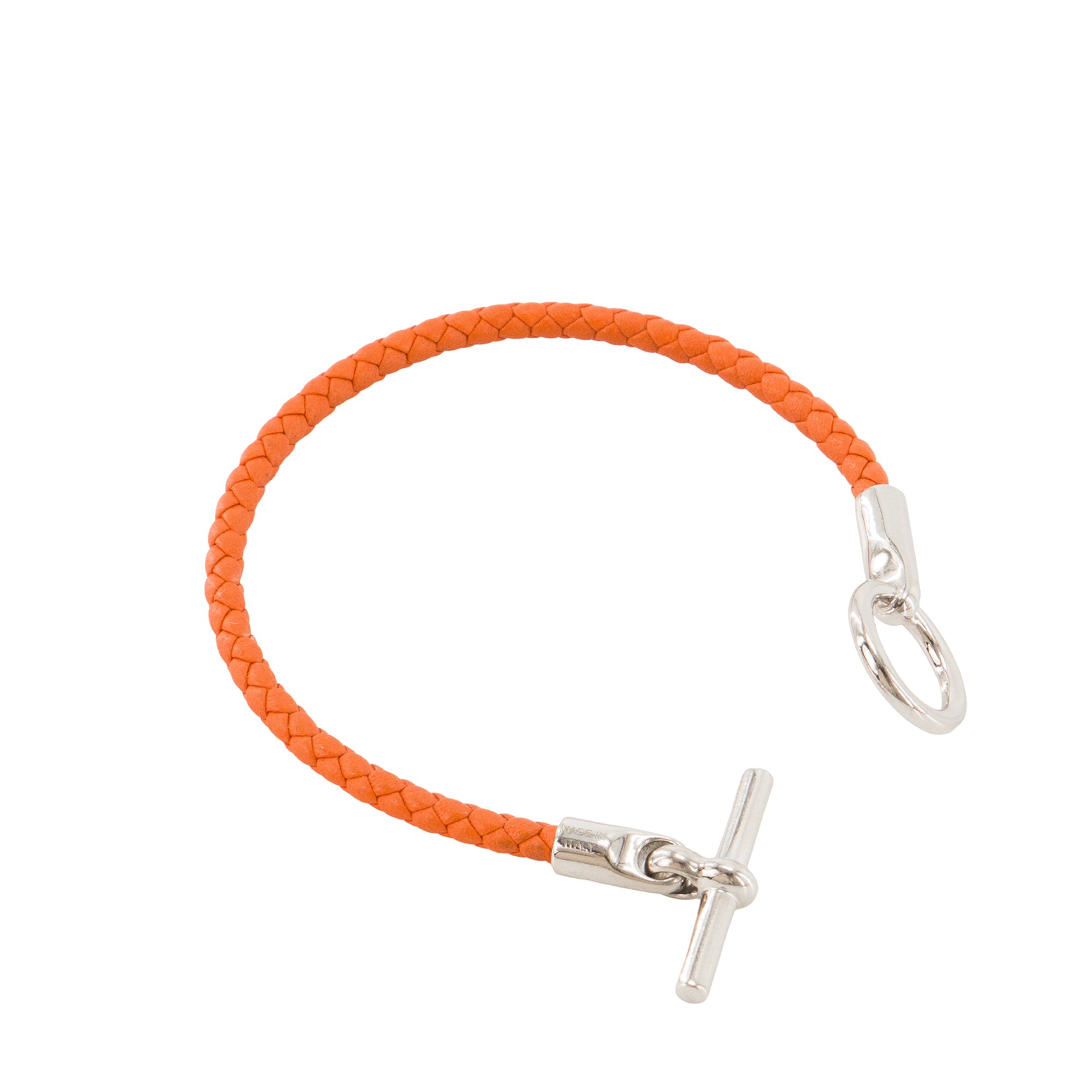 HERMÈS - Bracelet Glénan Hermès en argent et cuir orange (T3)