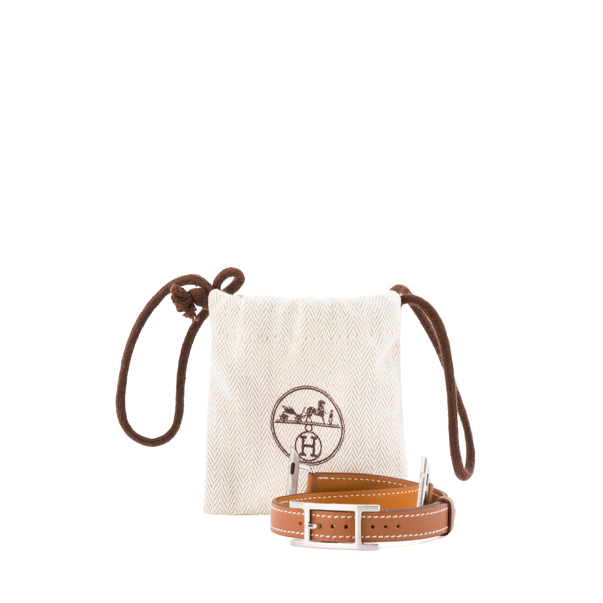 HERMÈS - Bracelet Hapi double tour Hermès x Apple Watch 42mm en cuir swift marron