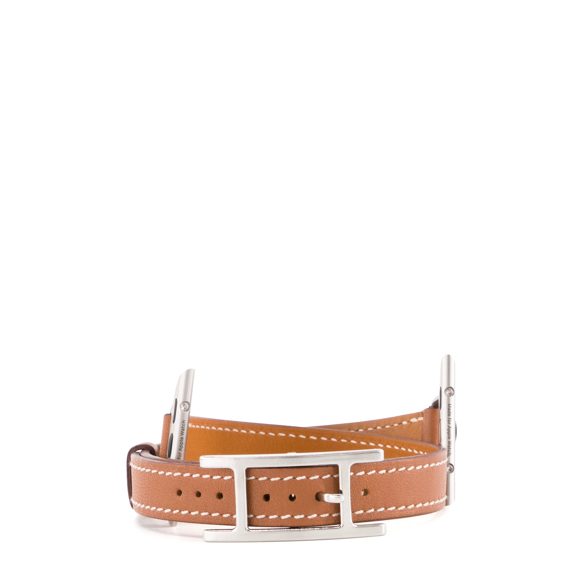 HERMÈS - Bracelet Hapi double tour Hermès x Apple Watch 42mm en cuir swift marron