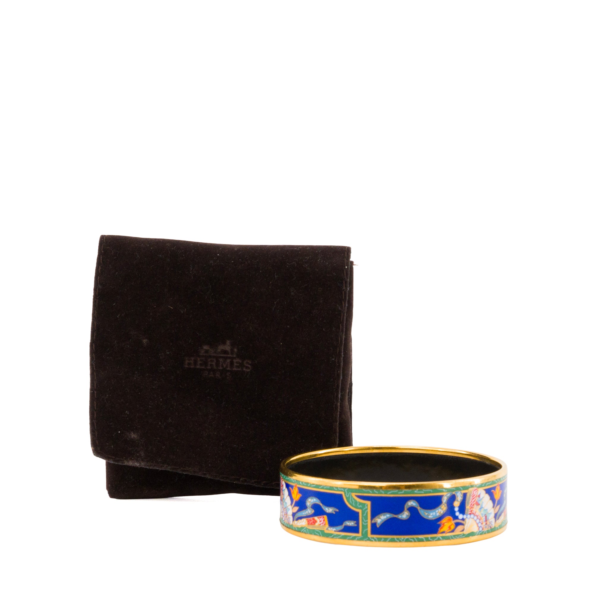 HERMÈS - Bracelet Jonc Hermès en émail bleu et métal doré