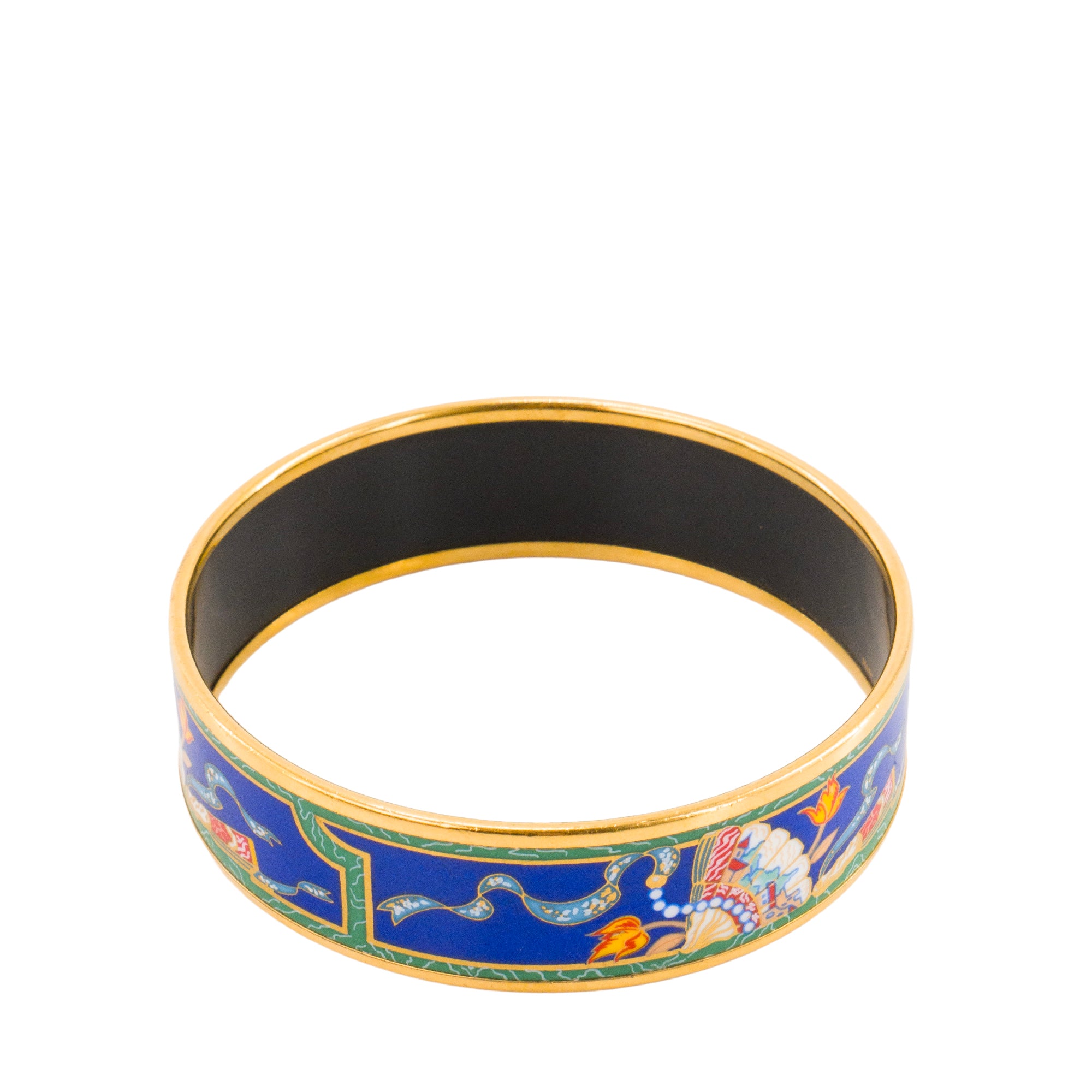 HERMÈS - Bracelet Jonc Hermès en émail bleu et métal doré