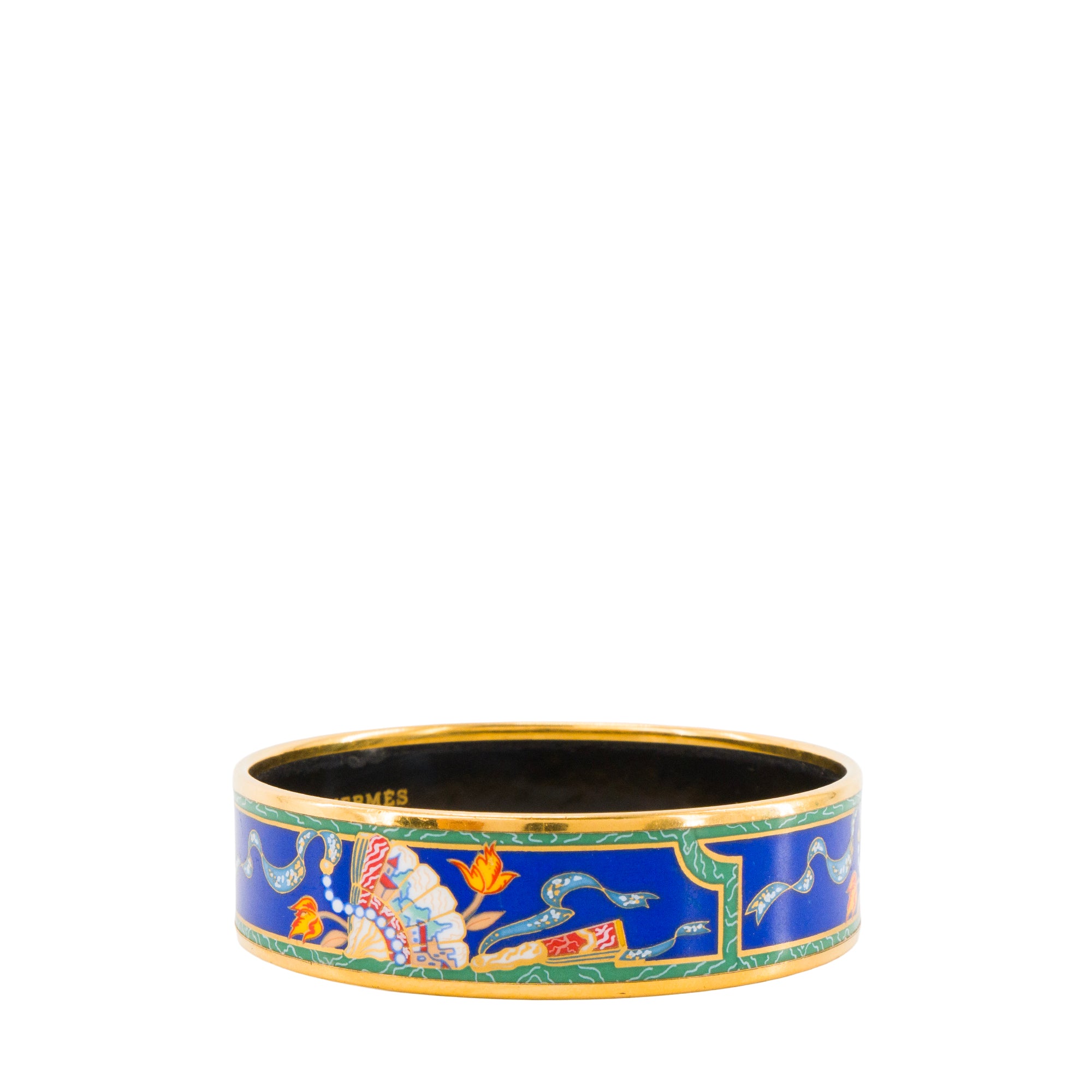 HERMÈS - Bracelet Jonc Hermès en émail bleu et métal doré