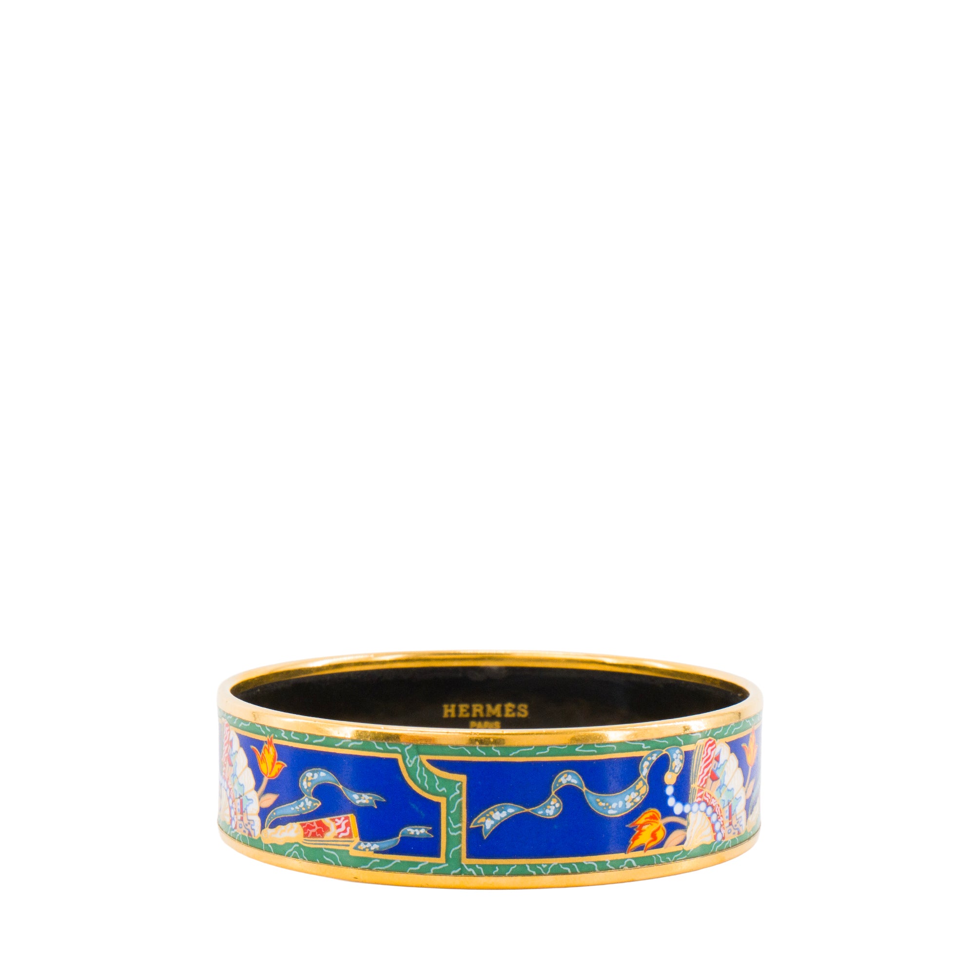 HERMÈS - Bracelet Jonc Hermès en émail bleu et métal doré