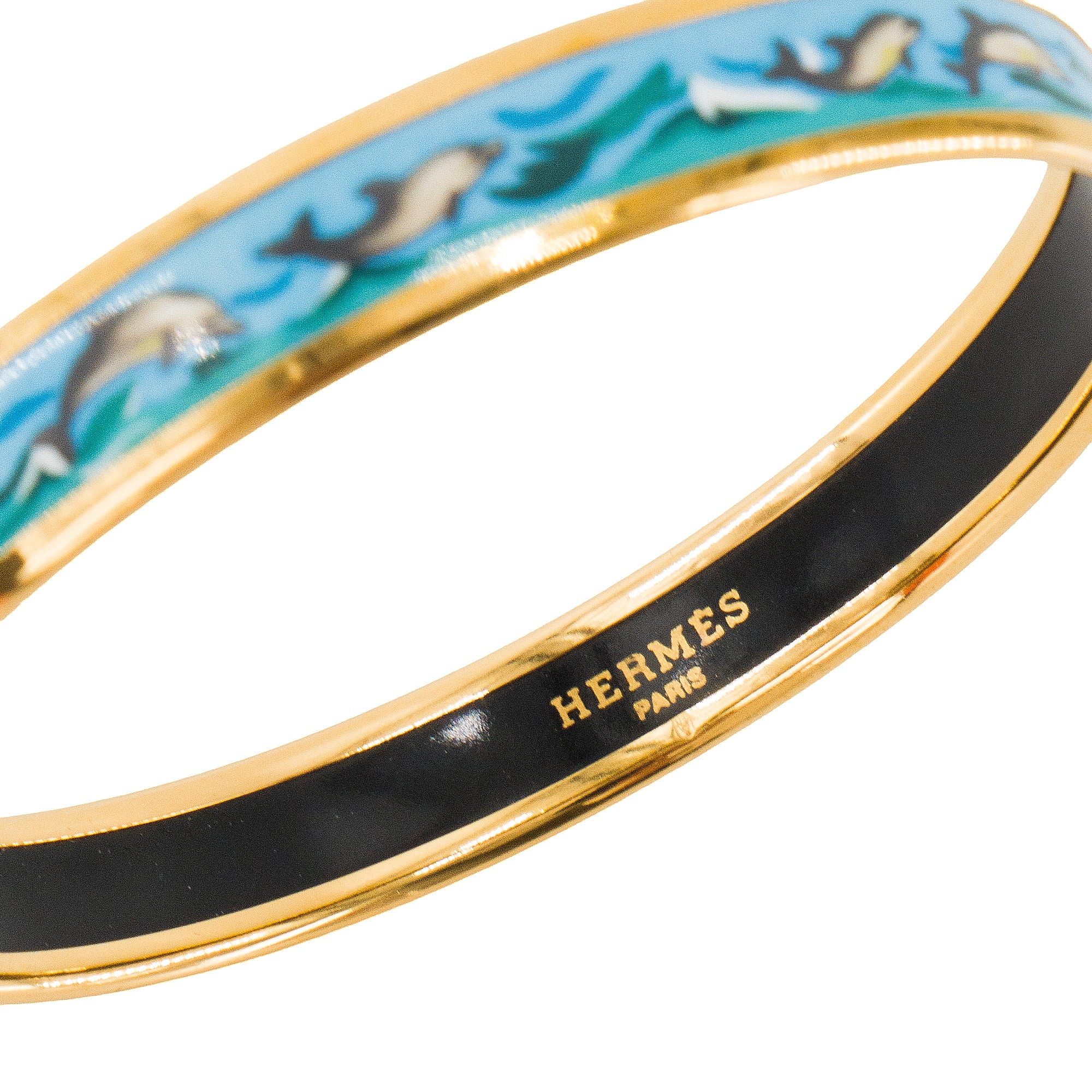 HERMÈS - Bracelet jonc Hermès en métal doré et email