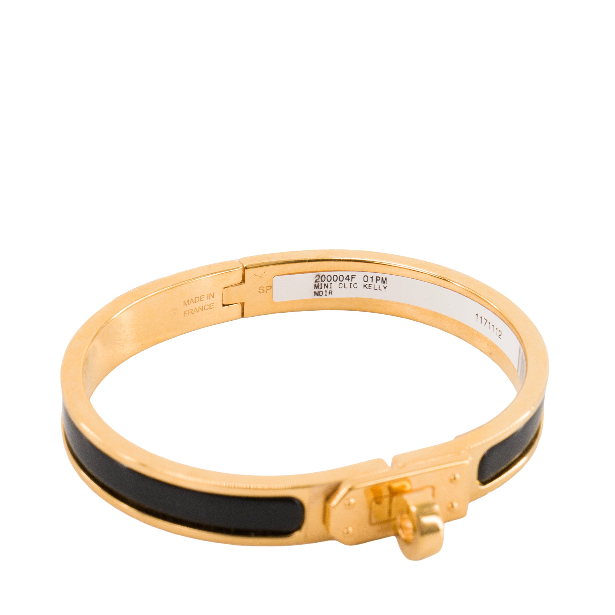 HERMÈS - Bracelet Mini Clic Kelly Hermès en émail noir et métal doré (PM)
