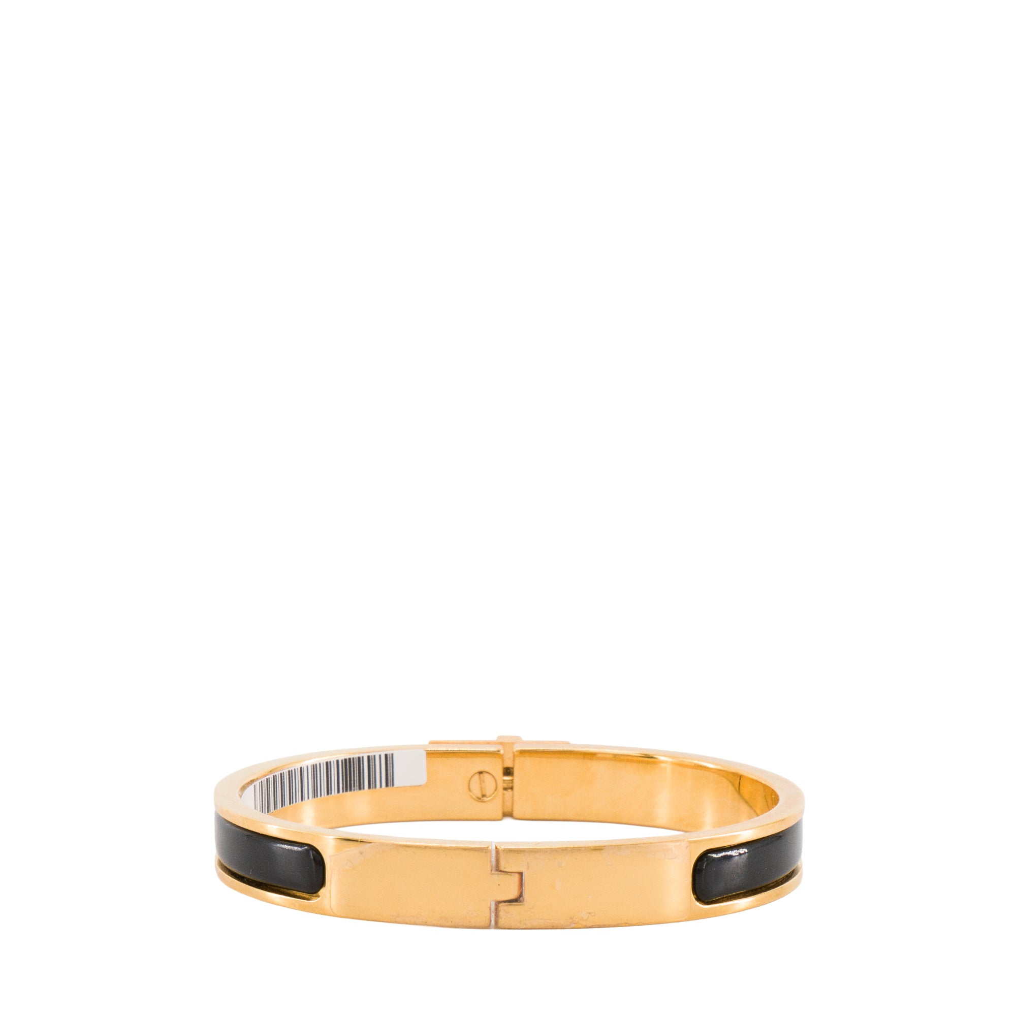 HERMÈS - Bracelet Mini Clic Kelly Hermès en émail noir et métal doré (PM)