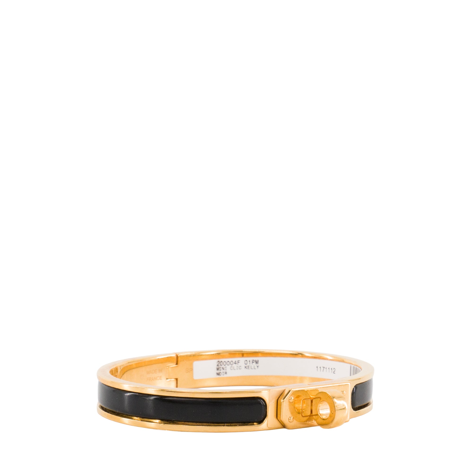 HERMÈS - Bracelet Mini Clic Kelly Hermès en émail noir et métal doré (PM)