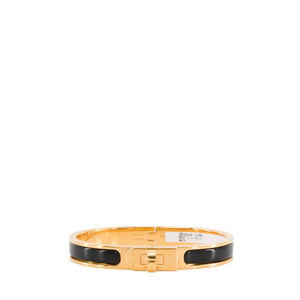 HERMÈS - Bracelet Mini Clic Kelly Hermès en émail noir et métal doré (PM)
