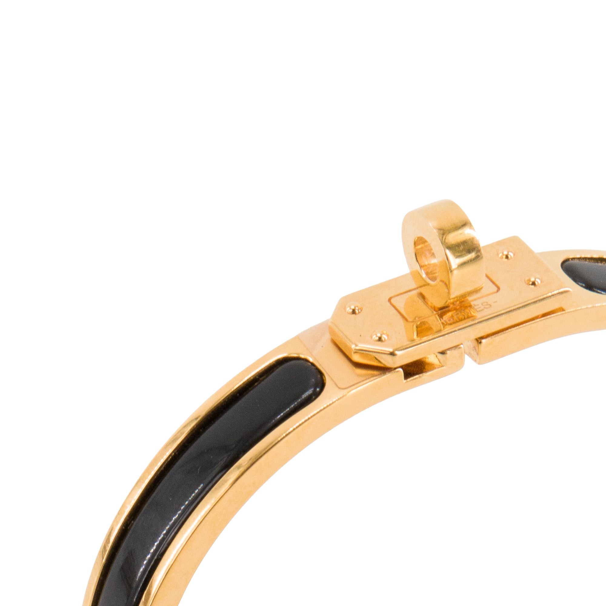HERMÈS - Bracelet Mini Clic Kelly Hermès en émail noir et métal doré (PM)