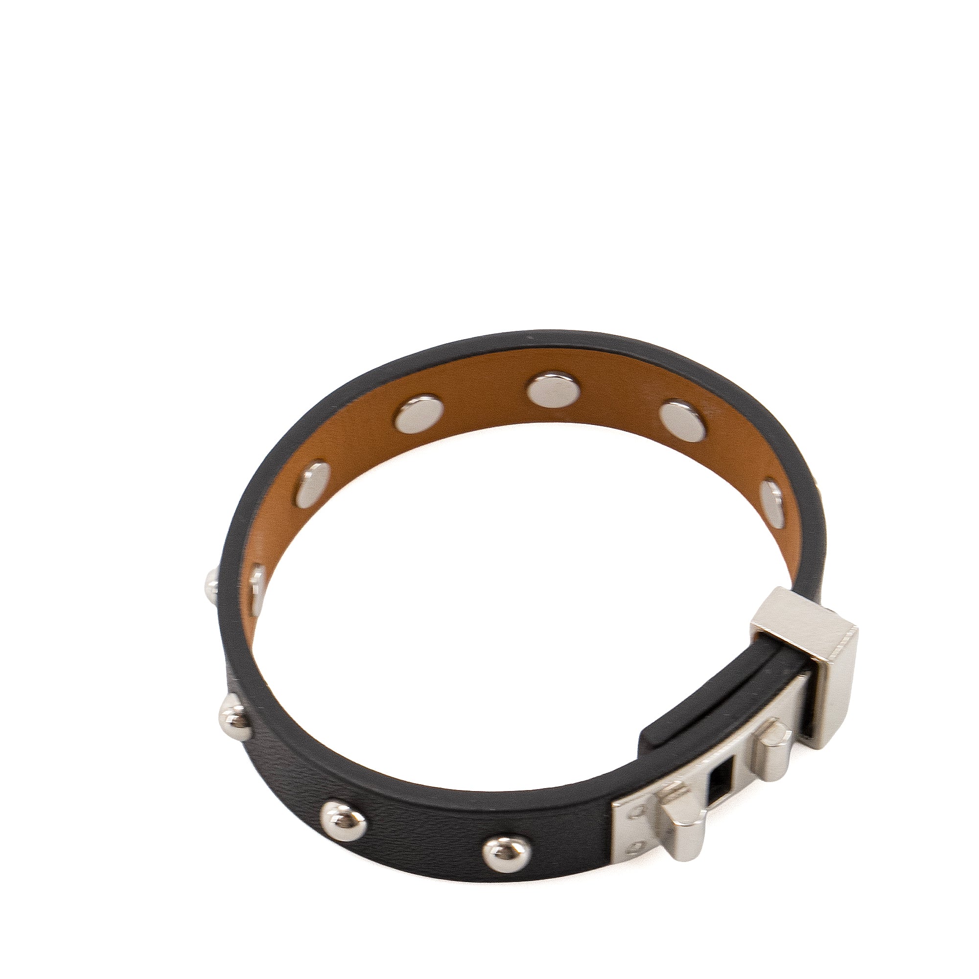 HERMÈS - Bracelet Mini Dog Hermès en cuir noir (T2)