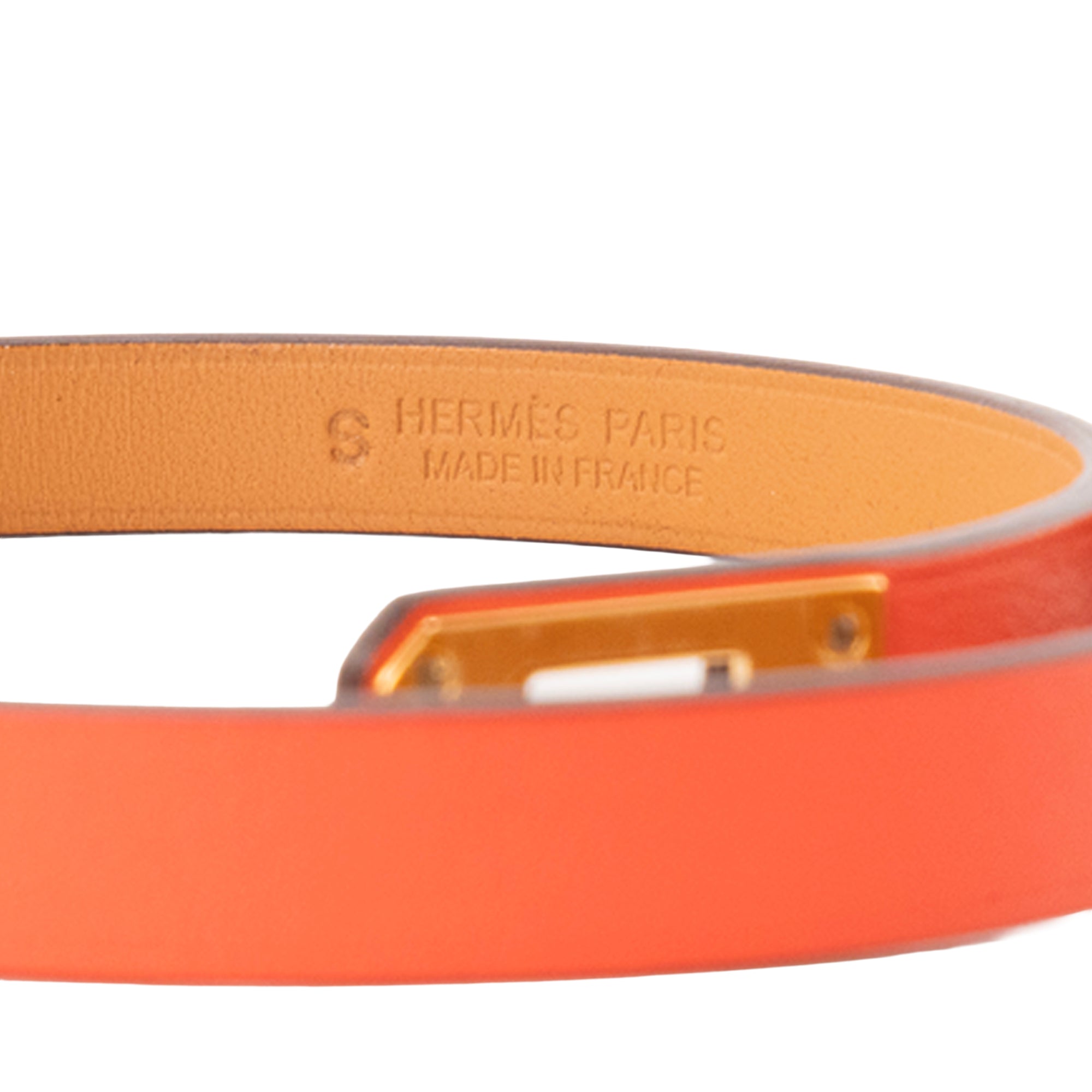 HERMÈS - Bracelet Mini Kelly double tour Hermès en cuir orange (T1)