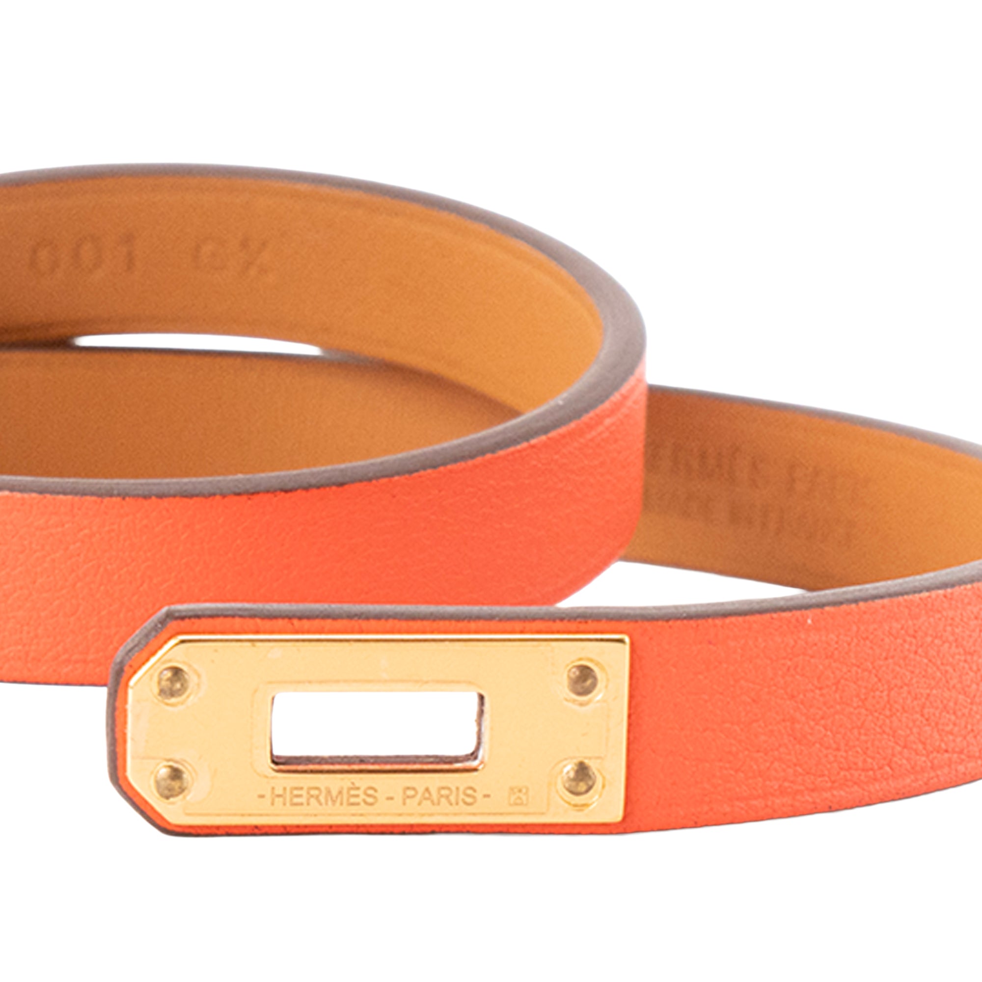 HERMÈS - Bracelet Mini Kelly double tour Hermès en cuir orange (T1)