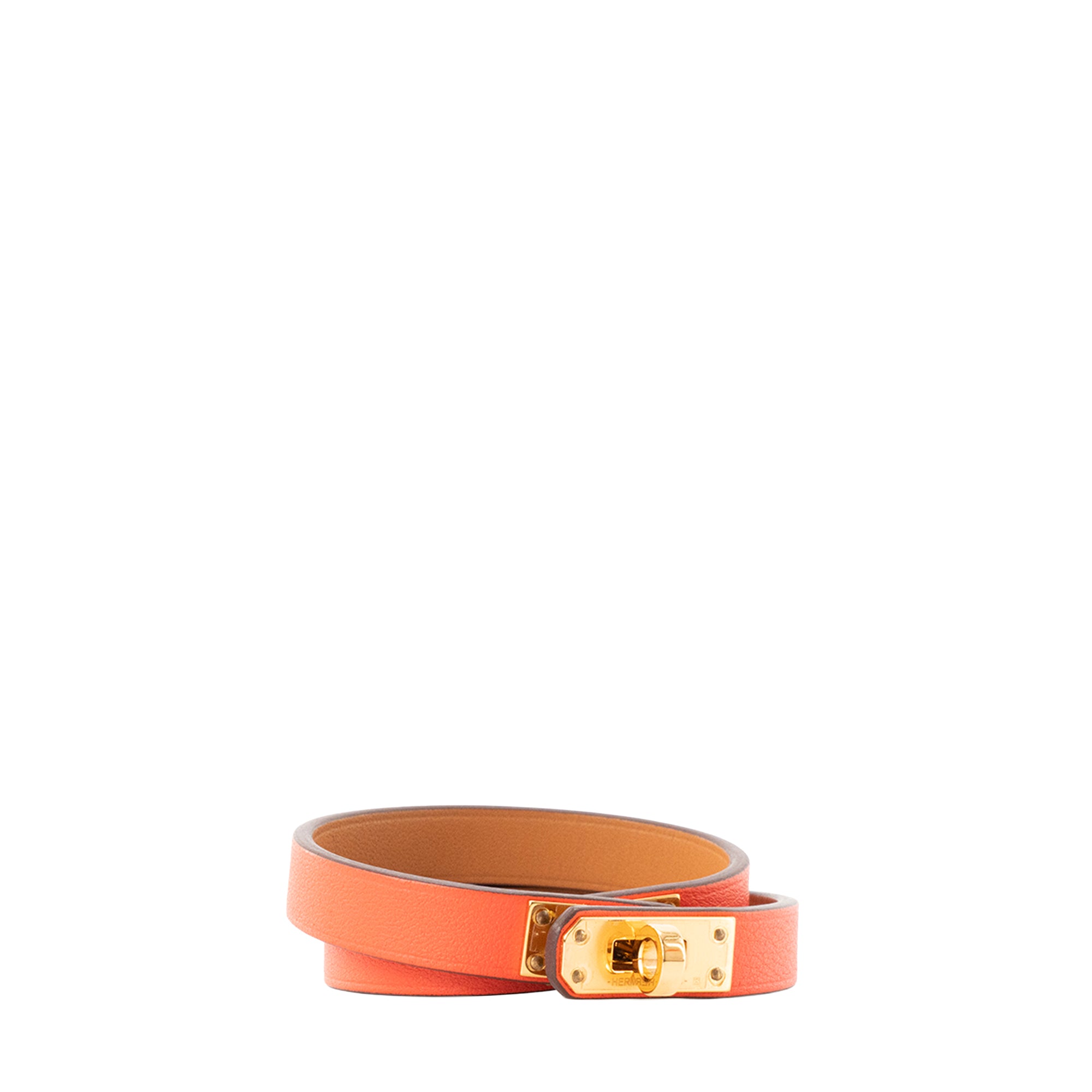 HERMÈS - Bracelet Mini Kelly double tour Hermès en cuir orange (T1)